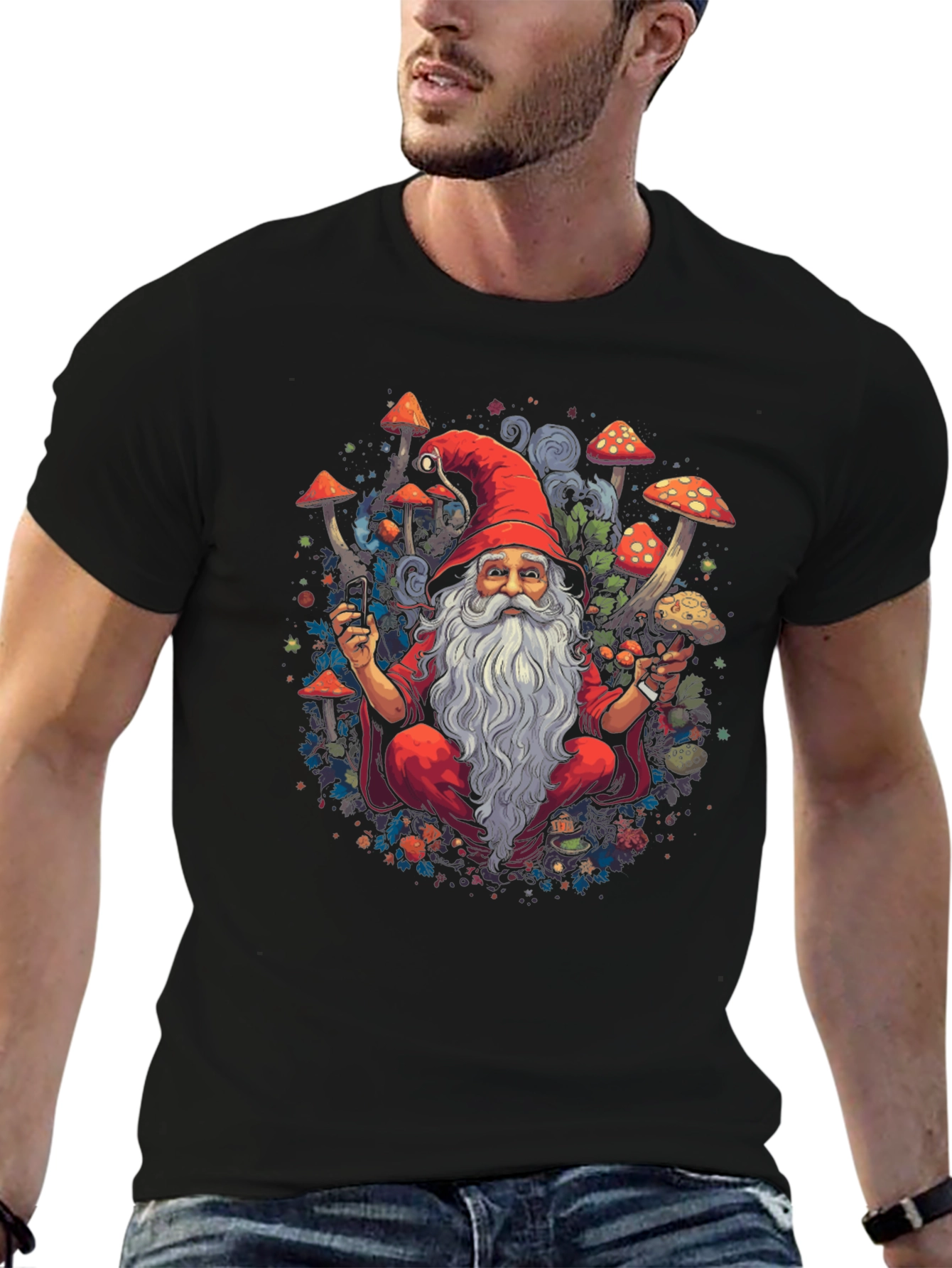 Wizard with Mushrooms Graphic Tee