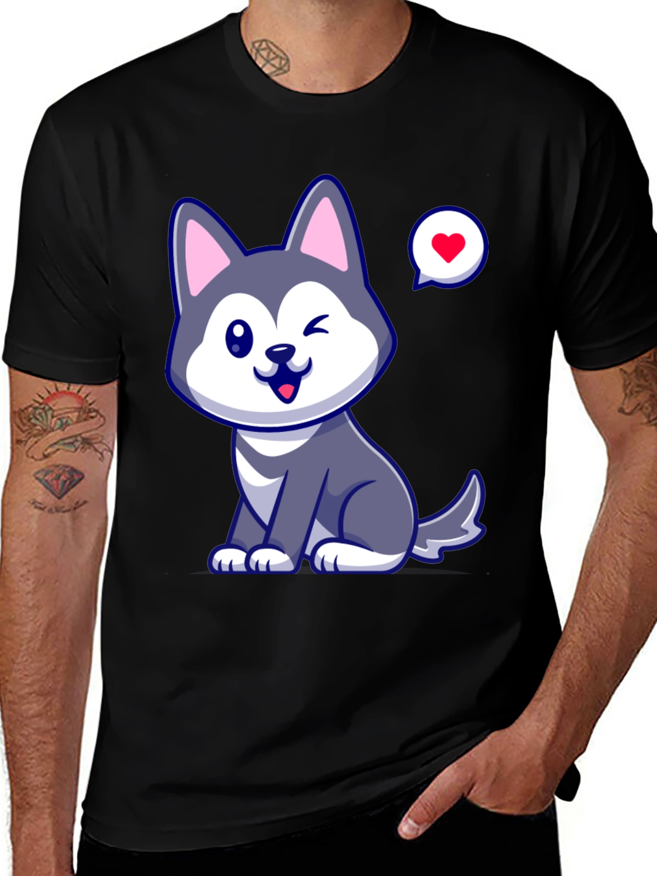 Cute Husky Love Mens Graphic Tee