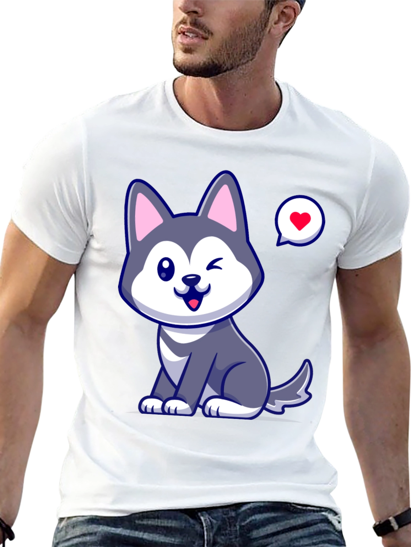 Cute Husky Love Mens Graphic Tee