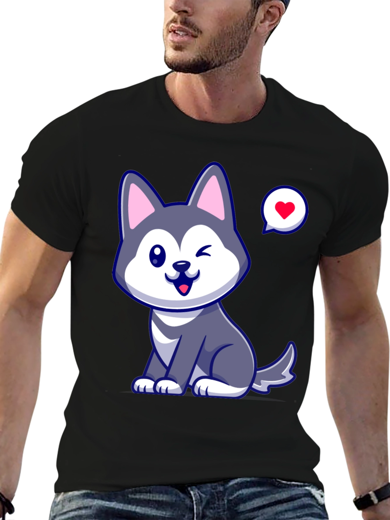 Cute Husky Love Mens Graphic Tee