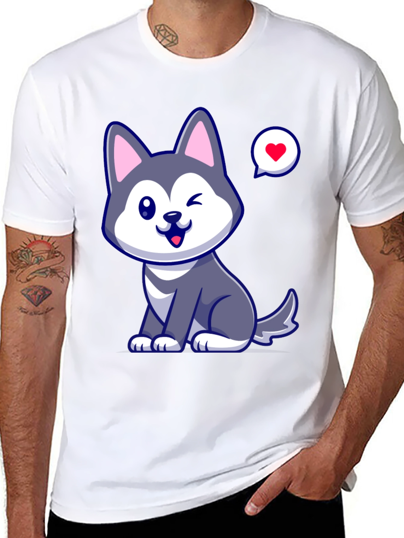 Cute Husky Love Mens Graphic Tee
