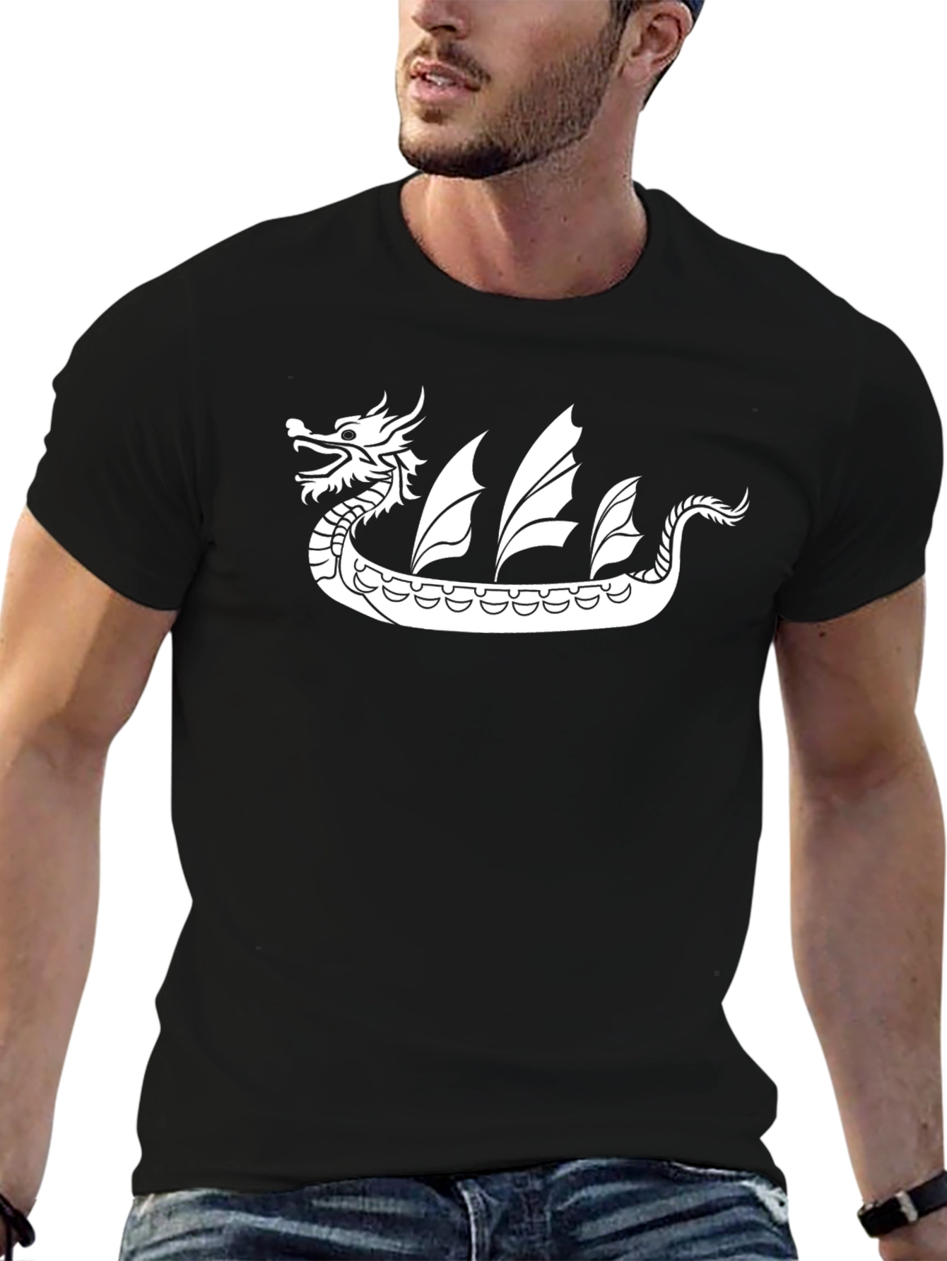Dragon Boat Graphic Tee - Black Cotton