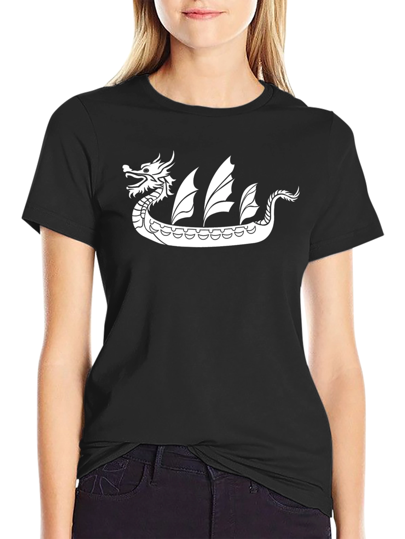 Dragon Boat Graphic Tee - Black Cotton