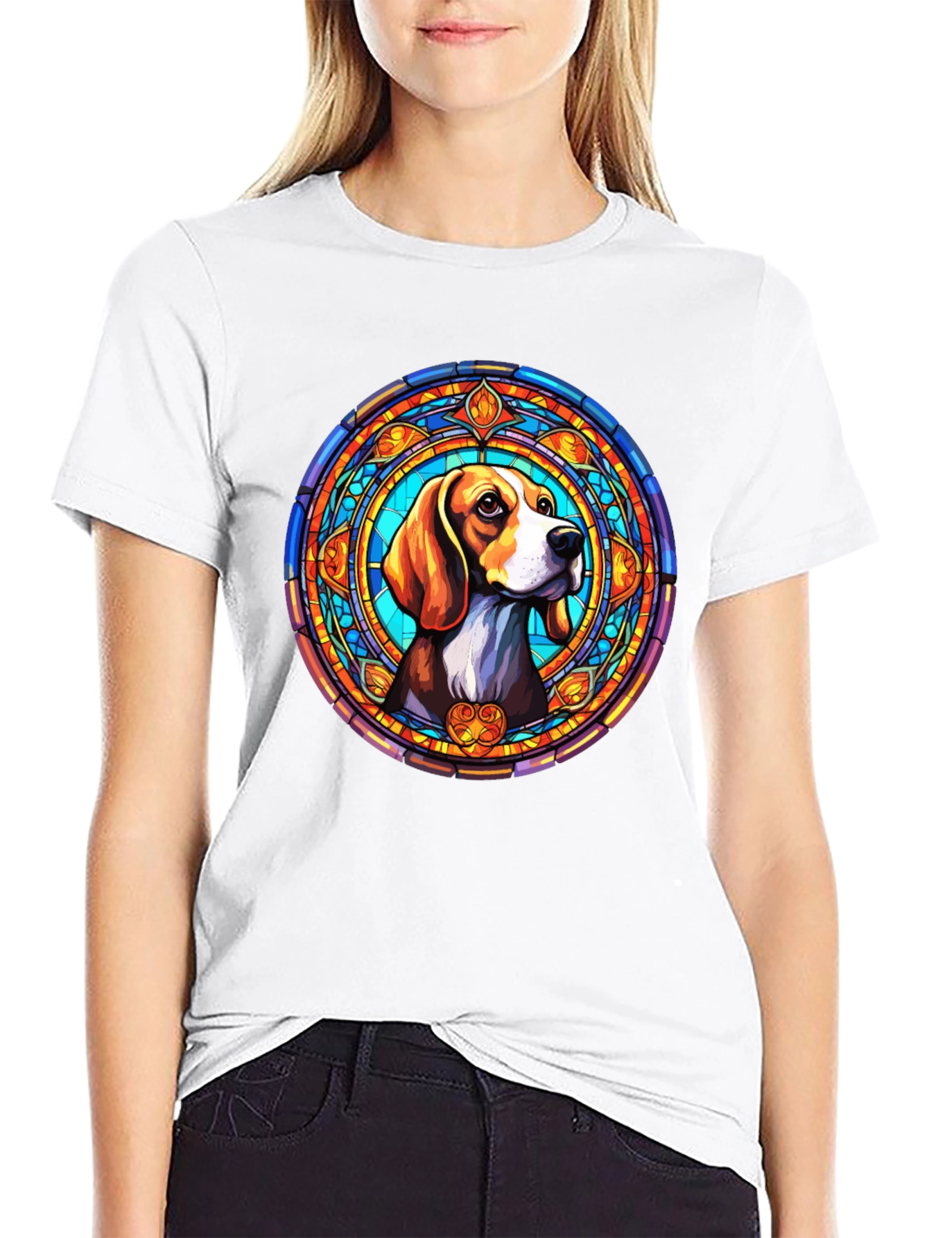 Stained Glass Beagle Dog Graphic T-Shirt