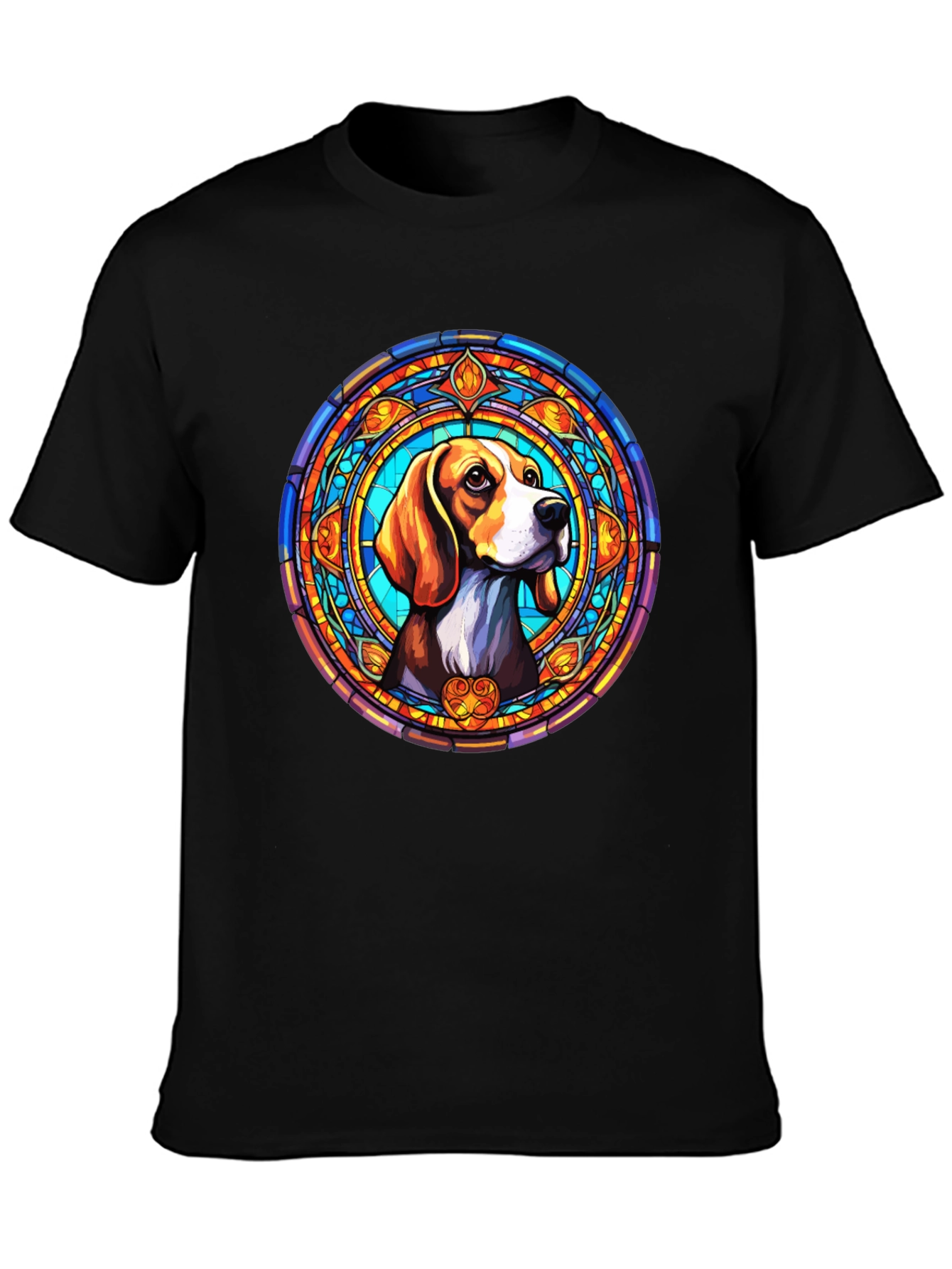 Stained Glass Beagle Dog Graphic T-Shirt