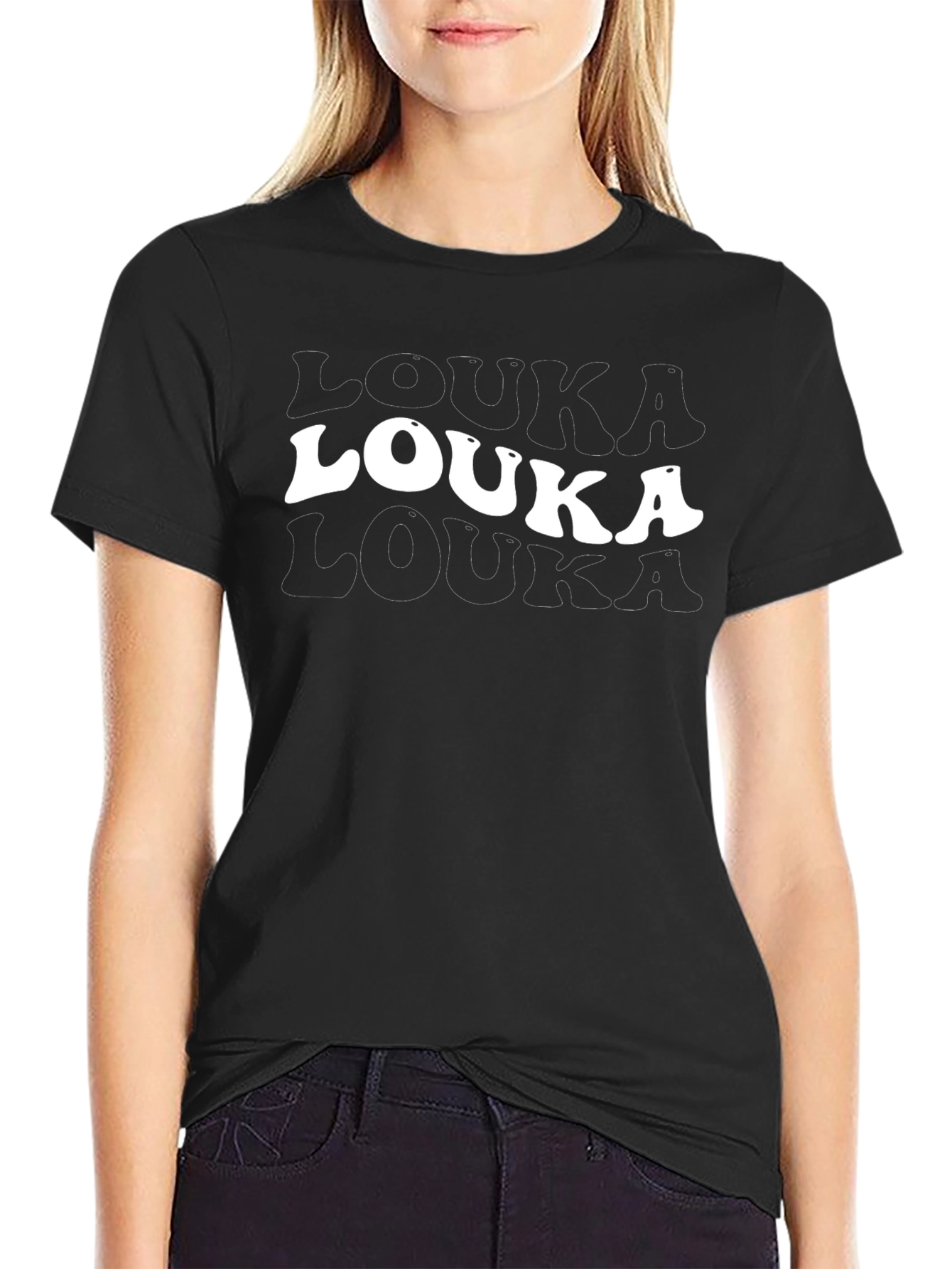 Louka T-Shirt - Black Cotton Retro Design