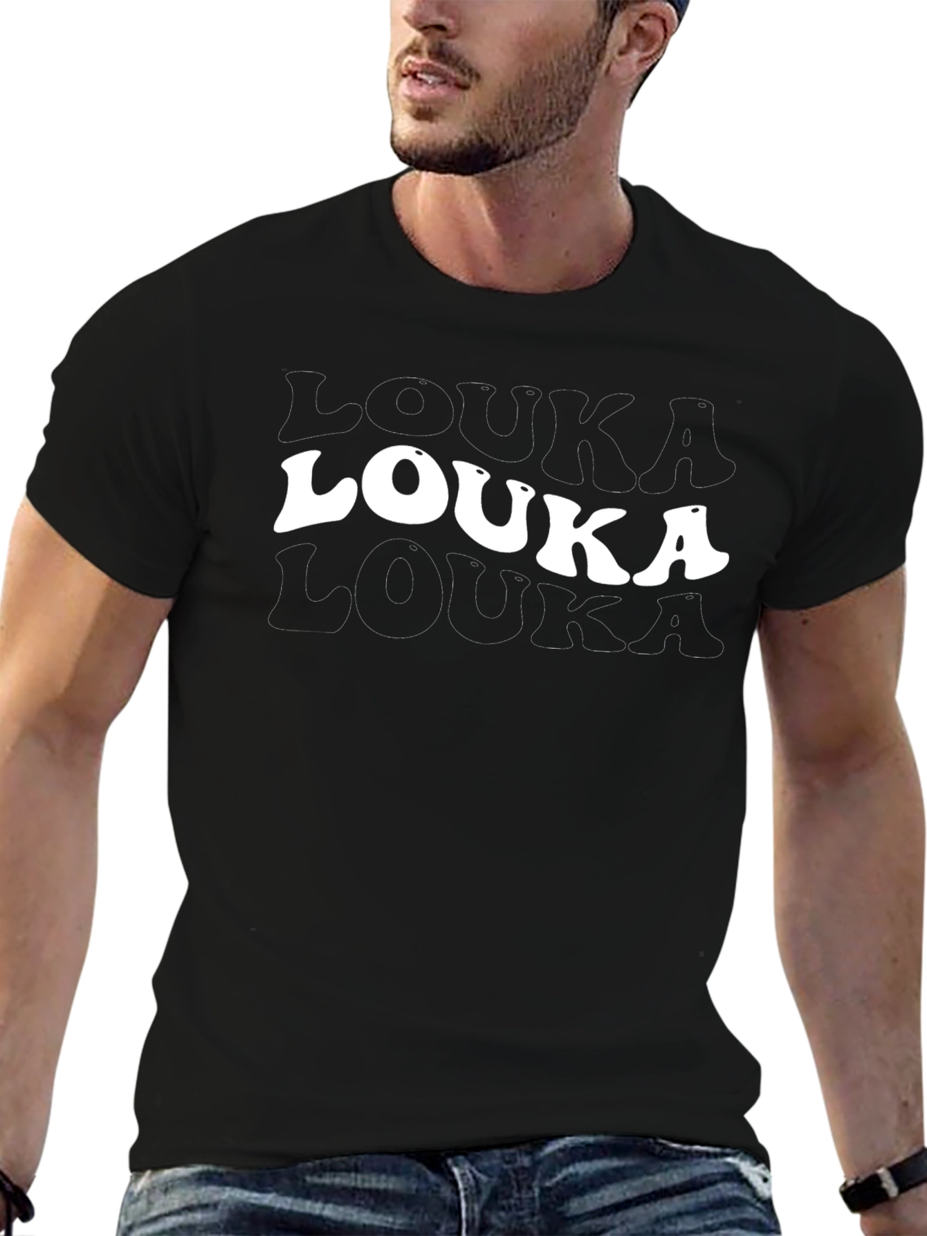 Louka T-Shirt - Black Cotton Retro Design