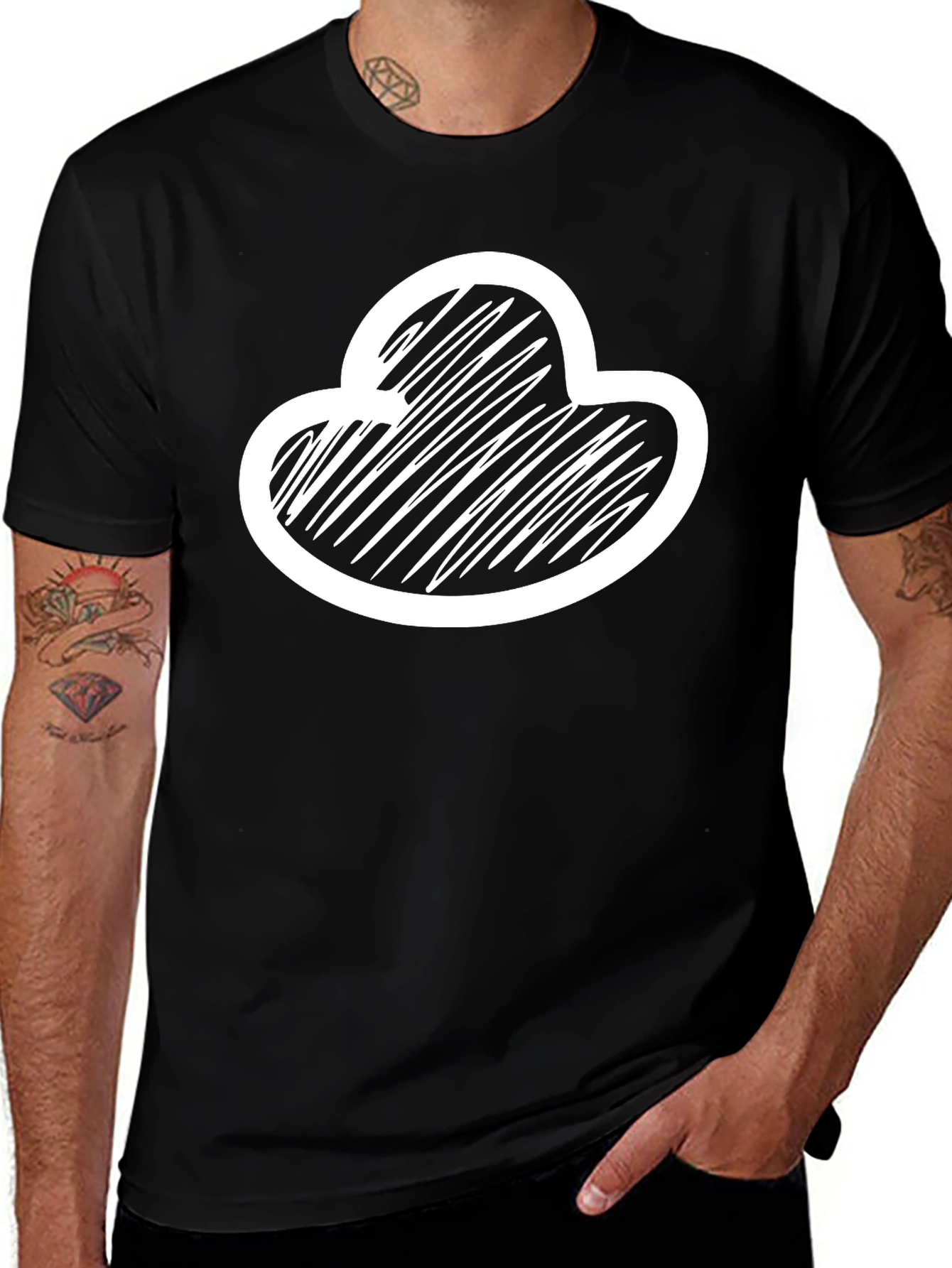Abstract Cloud Scribble Graphic Tee - Black Cotton Blend