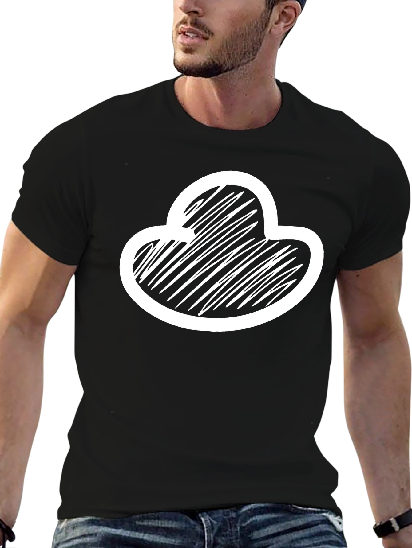 Abstract Cloud Scribble Graphic Tee - Black Cotton Blend