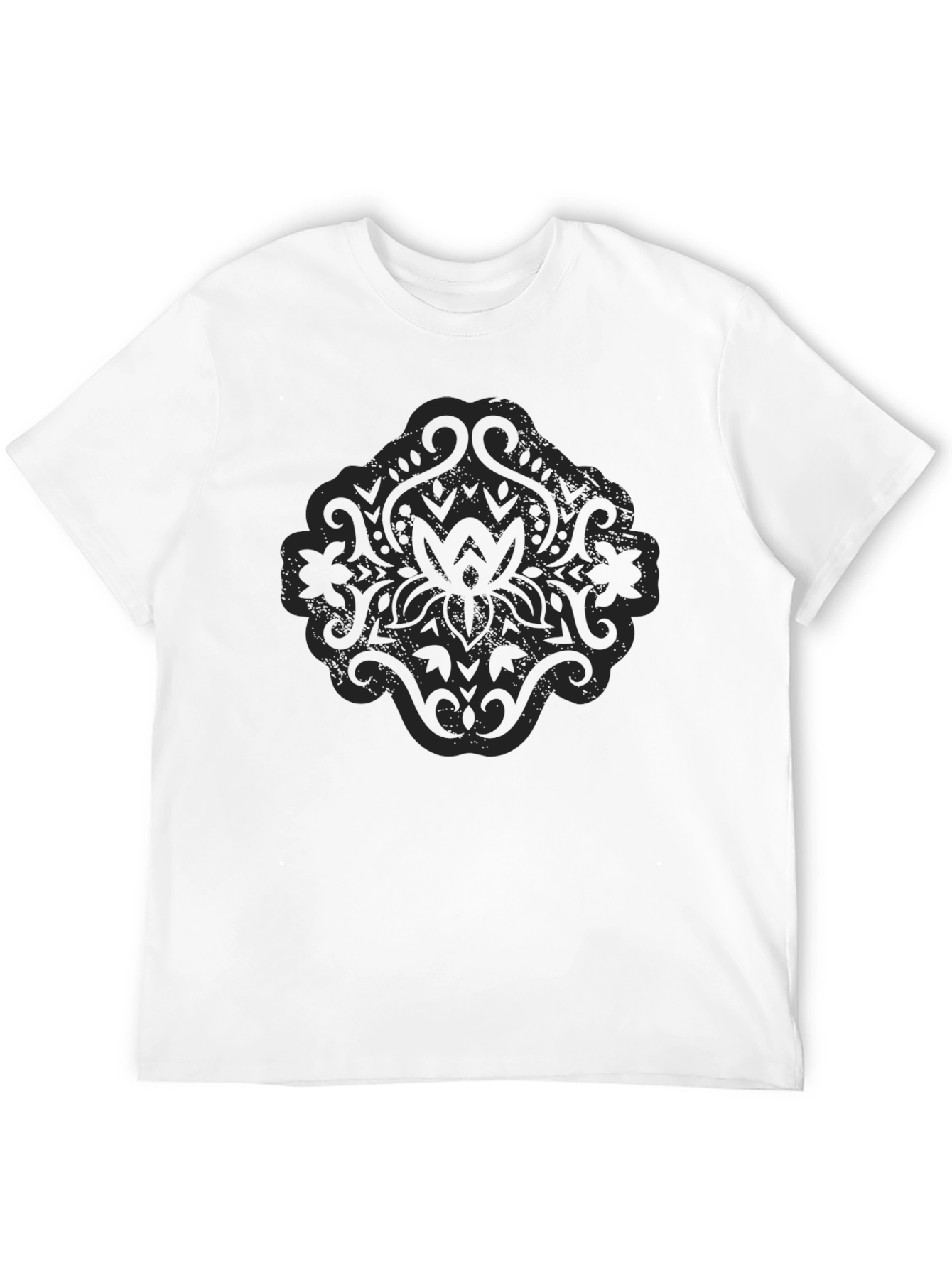 Black T-Shirt with Lotus Style Graphic Design