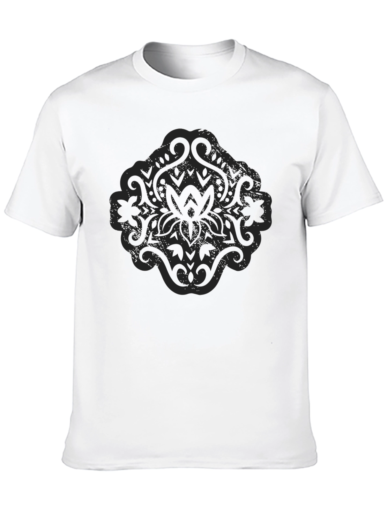 Black T-Shirt with Lotus Style Graphic Design