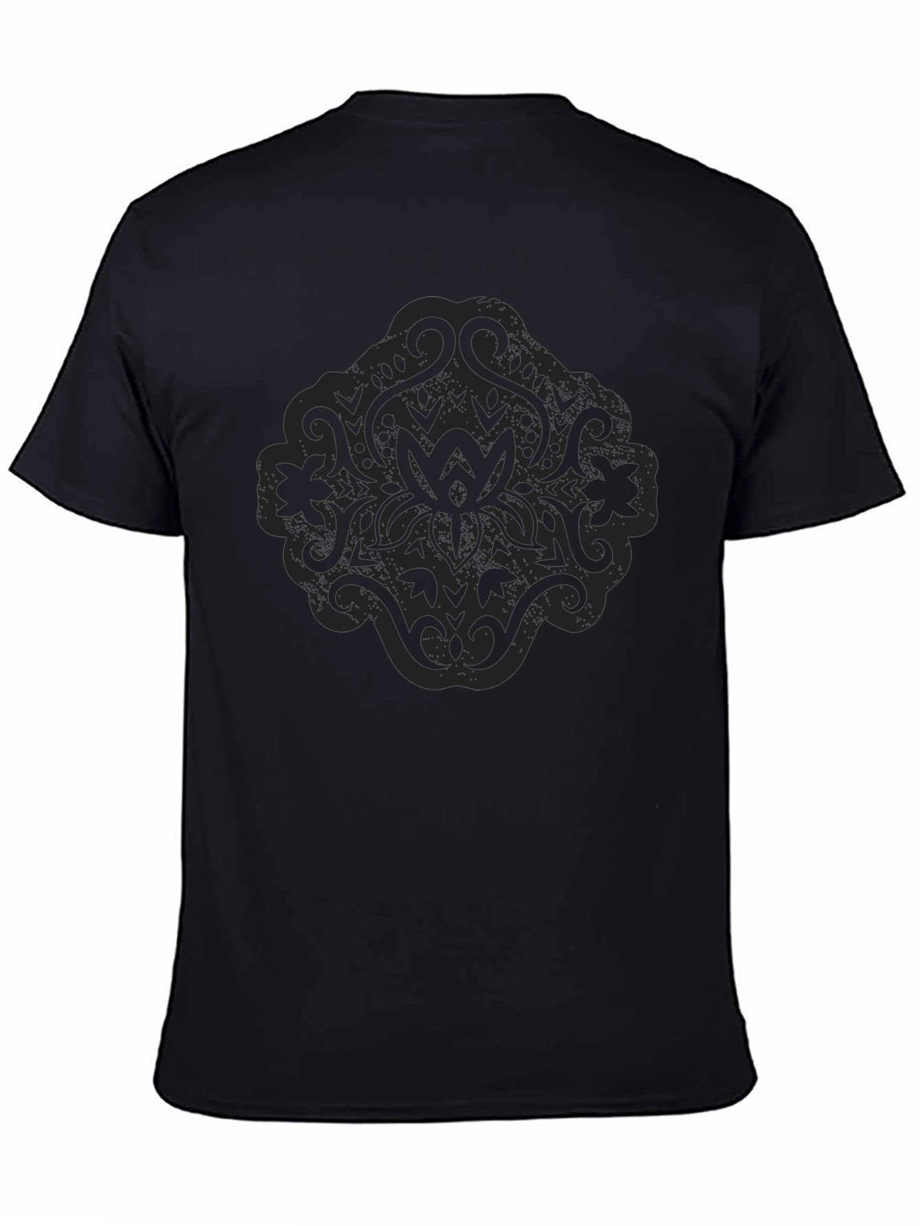 Black T-Shirt with Lotus Style Graphic Design