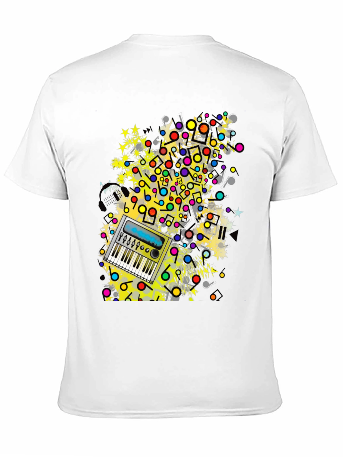 Music Keyboard Graphic Print Mens Black T-Shirt
