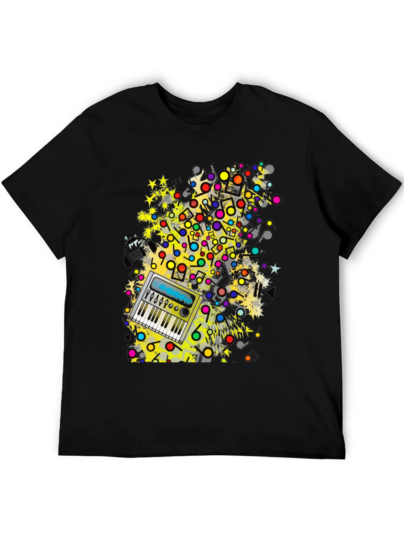 Music Keyboard Graphic Print Mens Black T-Shirt