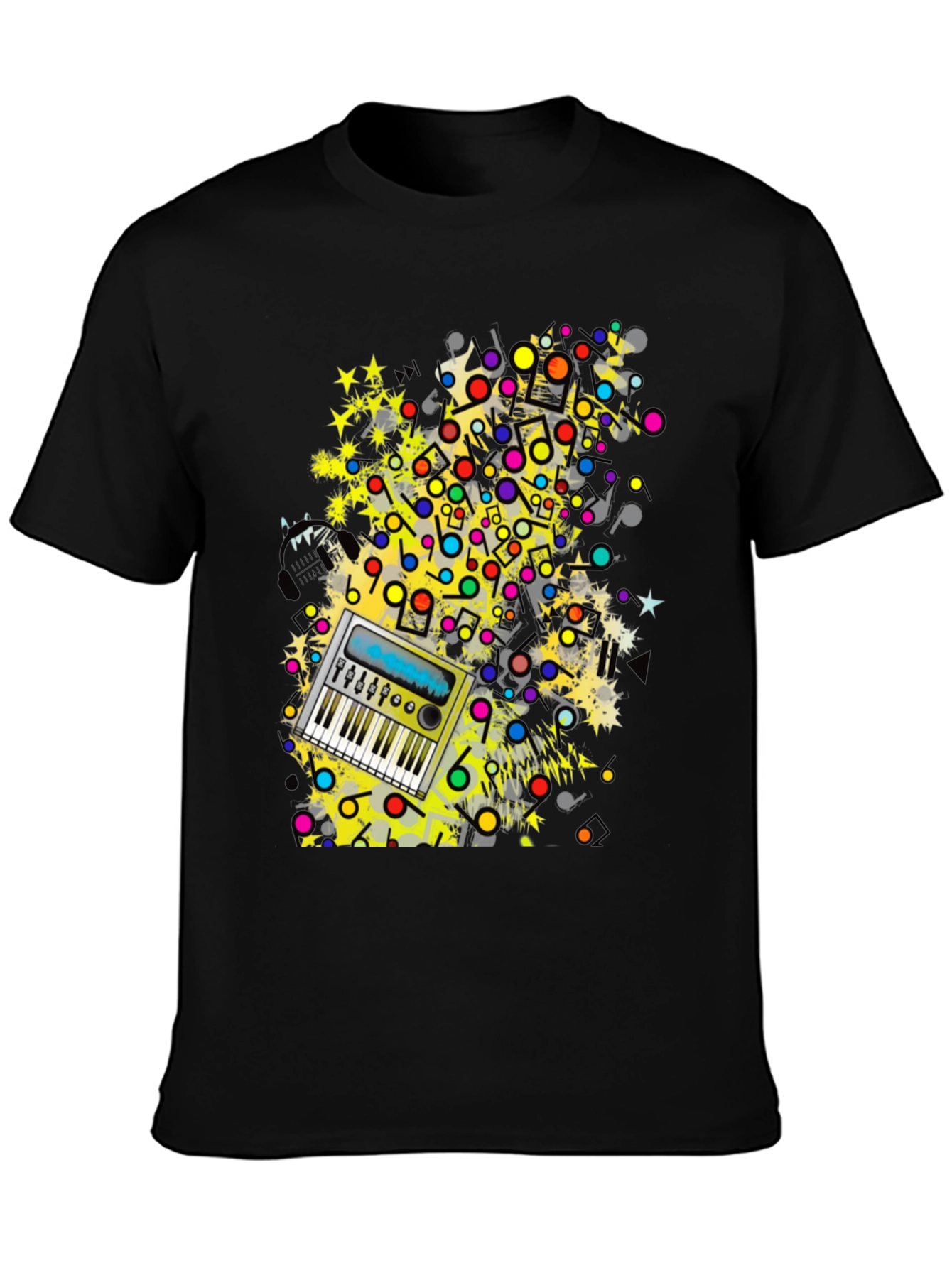 Music Keyboard Graphic Print Mens Black T-Shirt