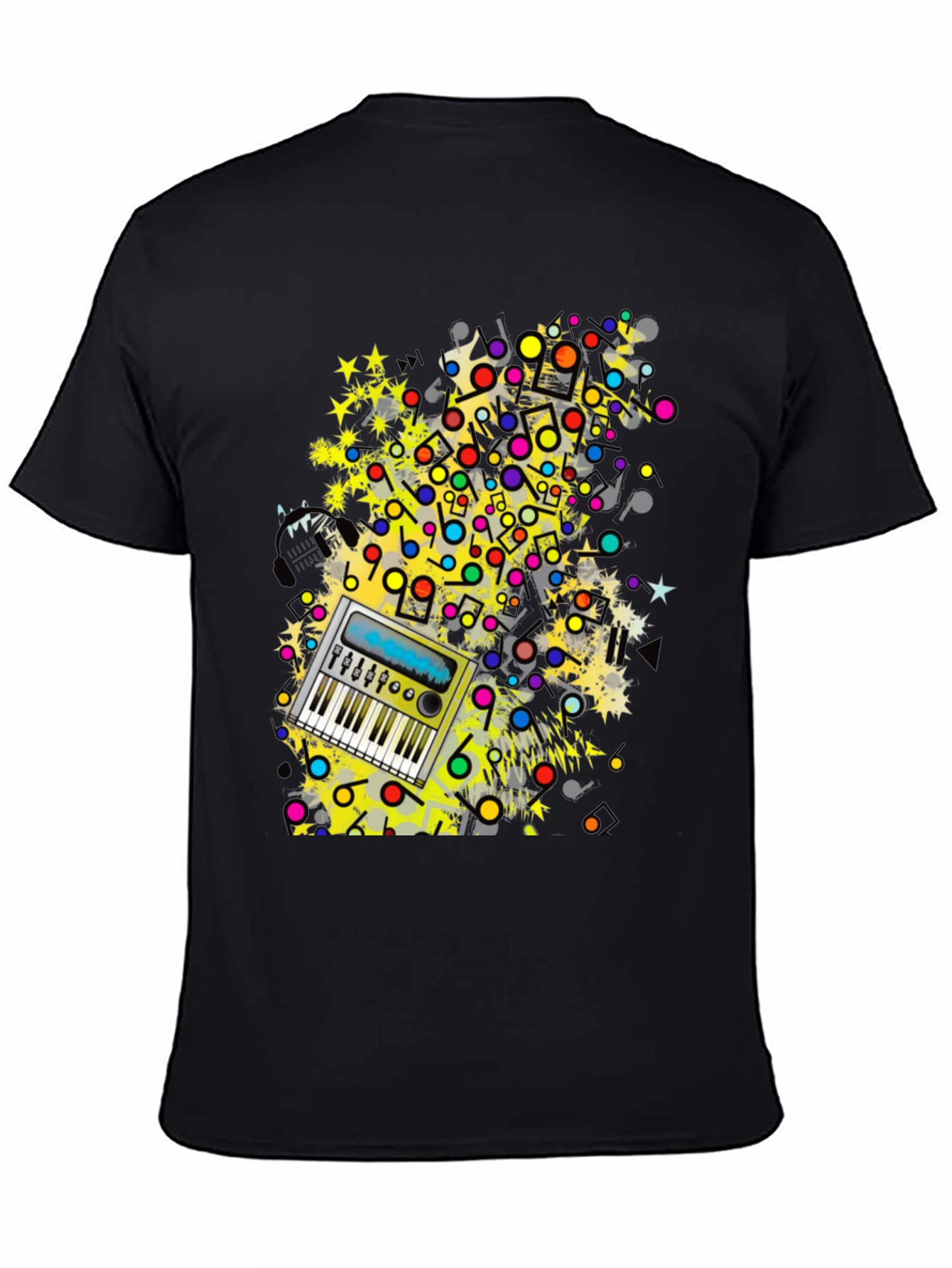 Music Keyboard Graphic Print Mens Black T-Shirt