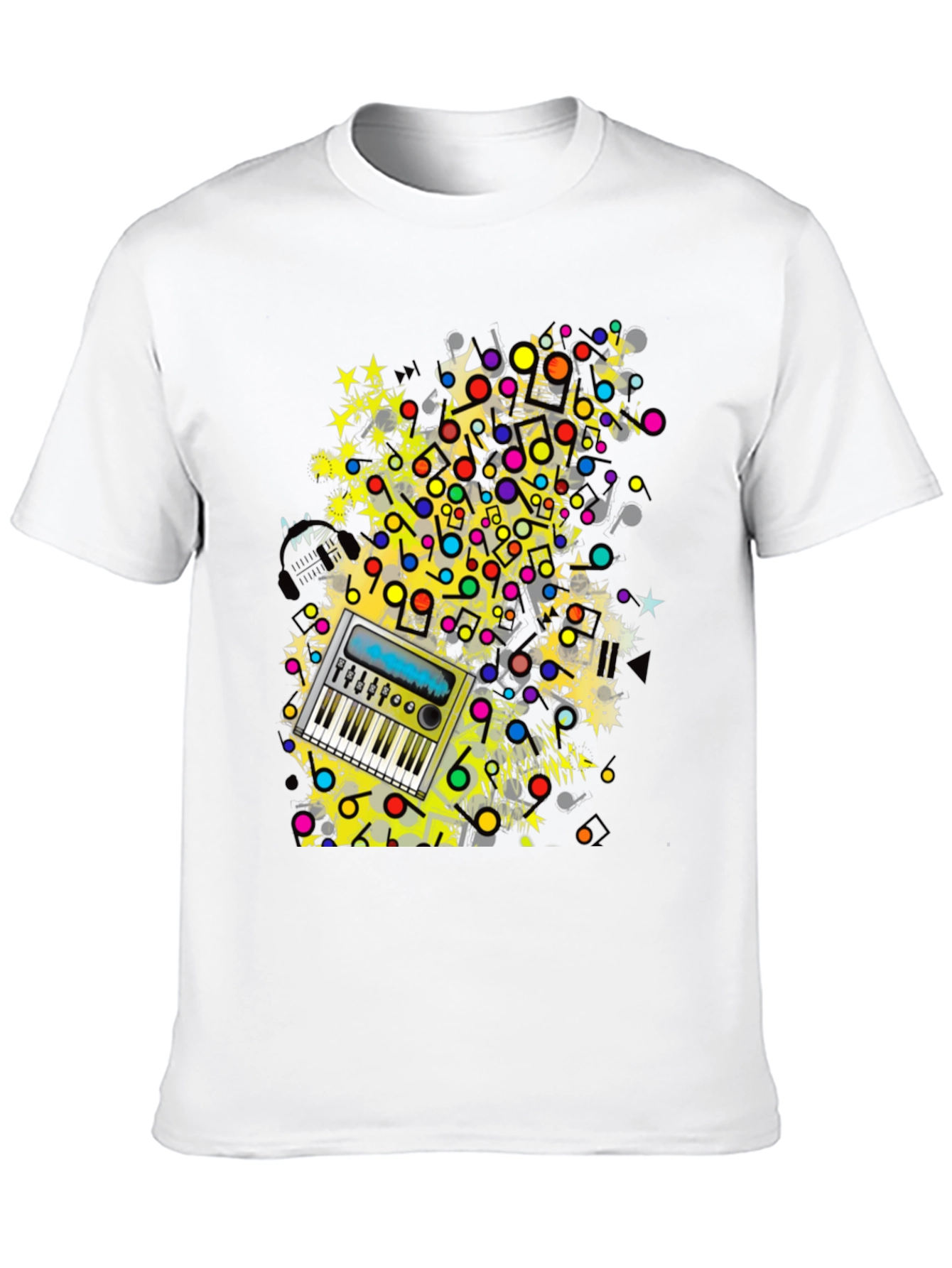Music Keyboard Graphic Print Mens Black T-Shirt