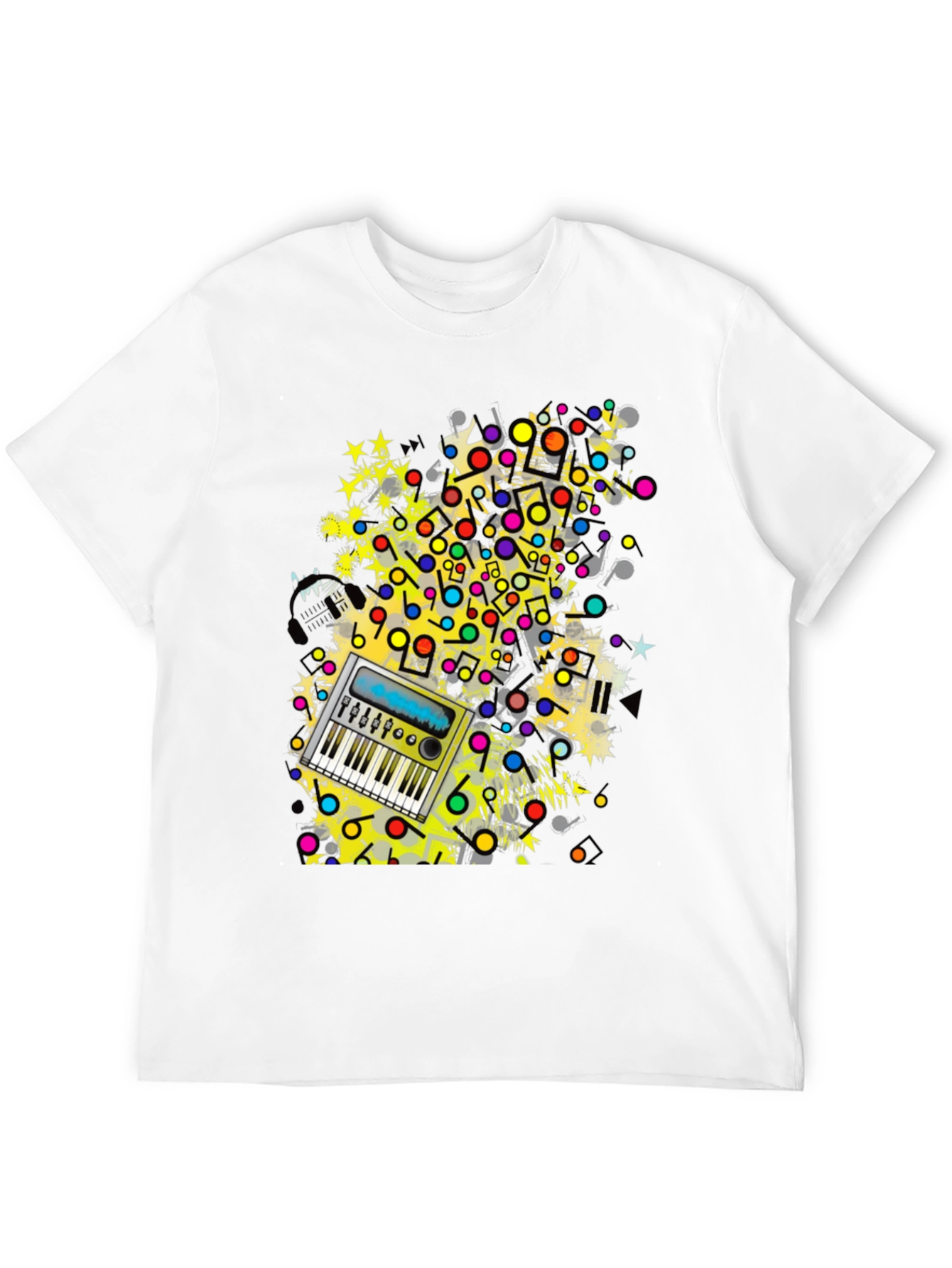 Music Keyboard Graphic Print Mens Black T-Shirt
