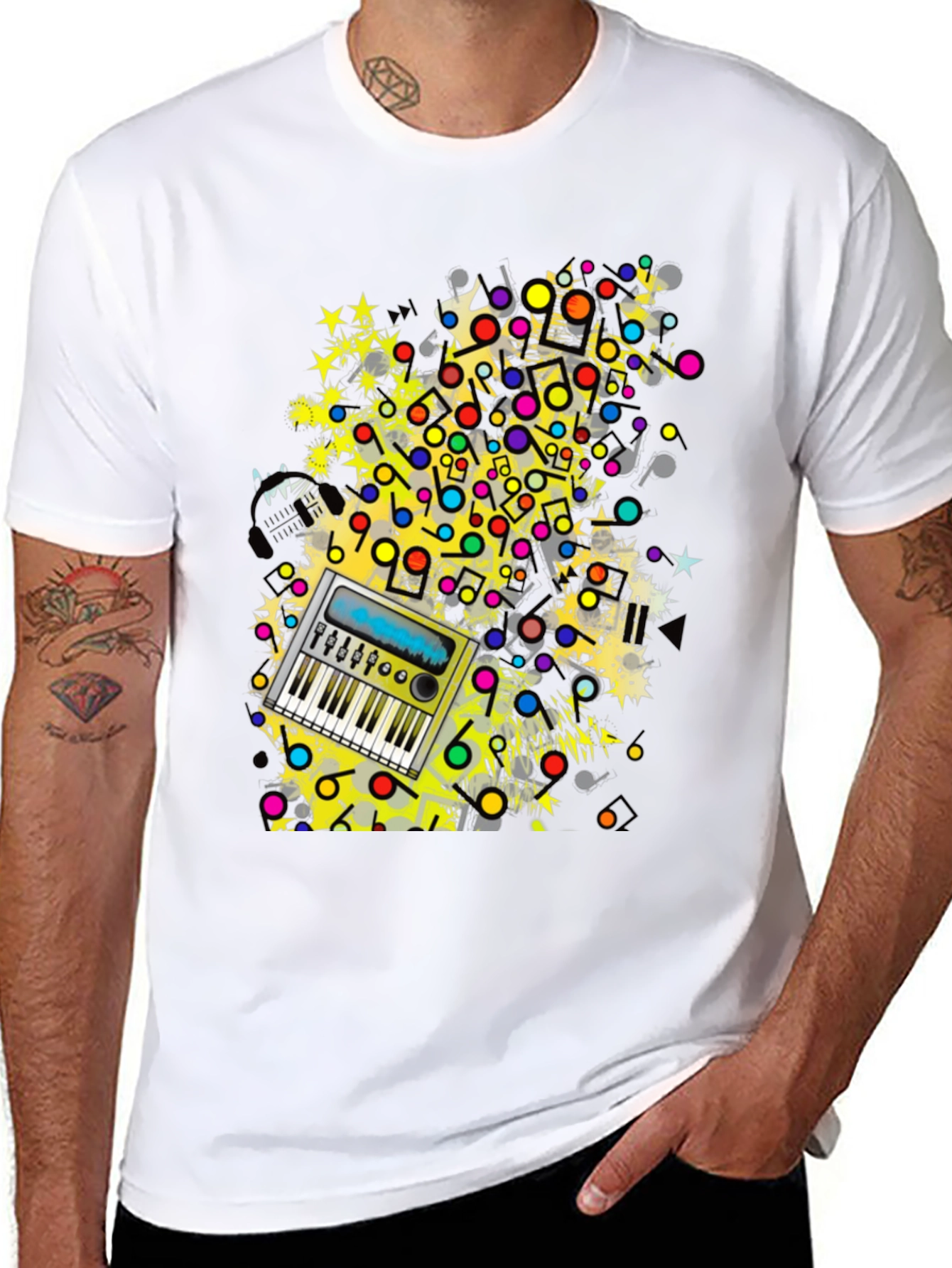 Music Keyboard Graphic Print Mens Black T-Shirt