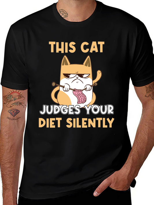 Funny Cat Knitter T-Shirt - Judges Your Diet Silently