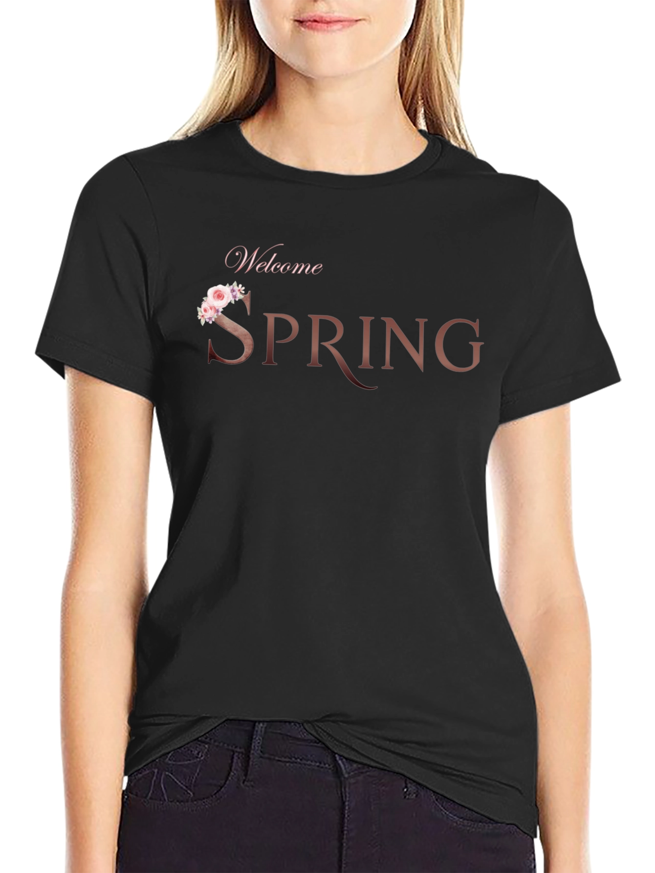 Welcome Spring Black T-Shirt