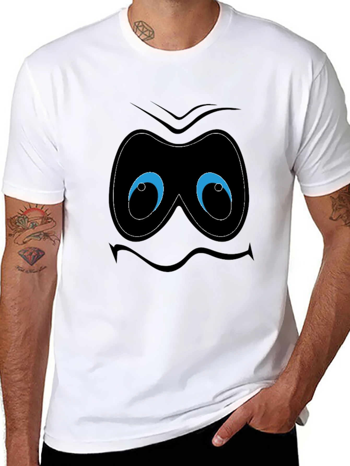 Funny Cartoon Face Black T-Shirt