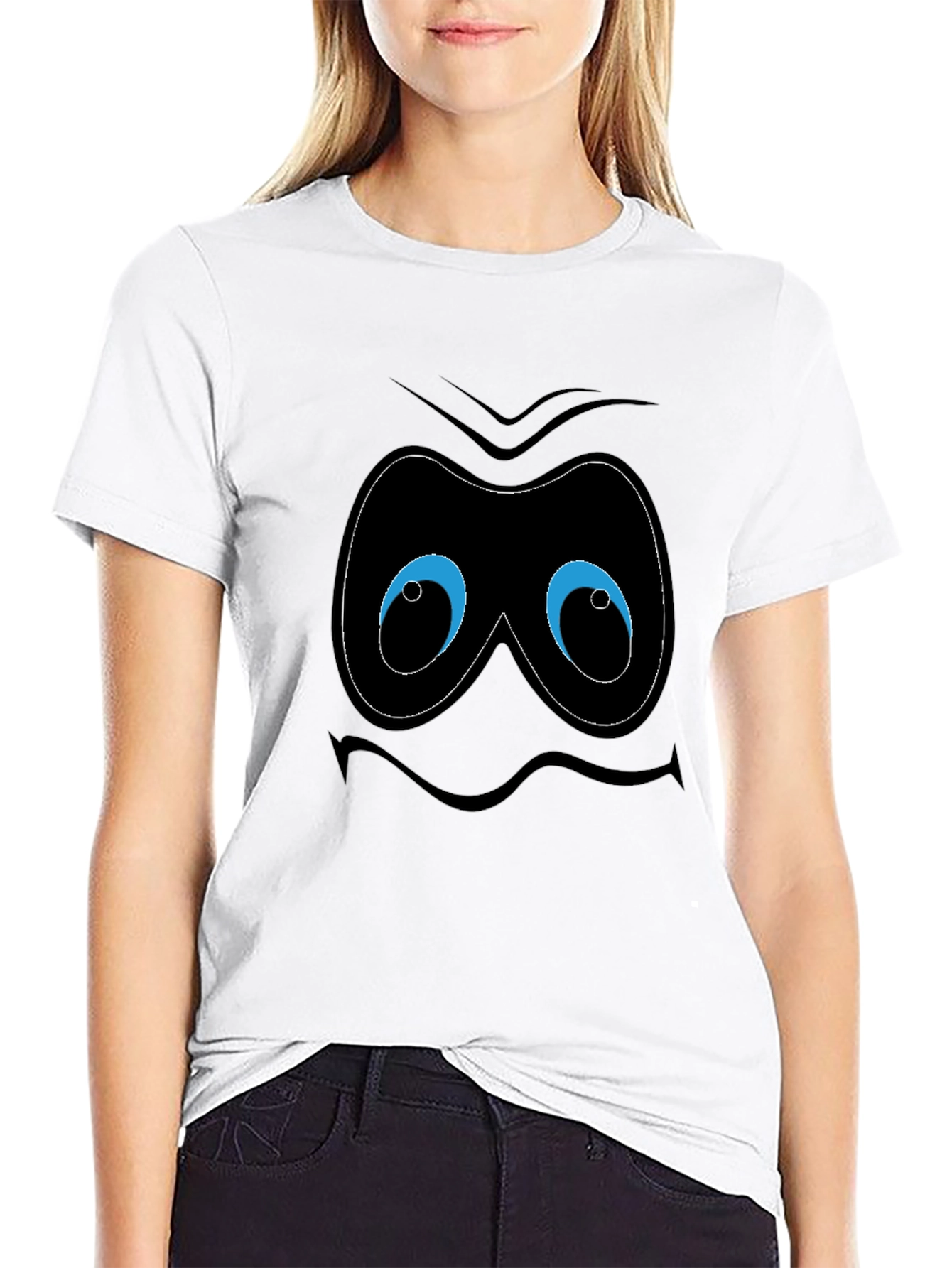 Funny Cartoon Face Black T-Shirt