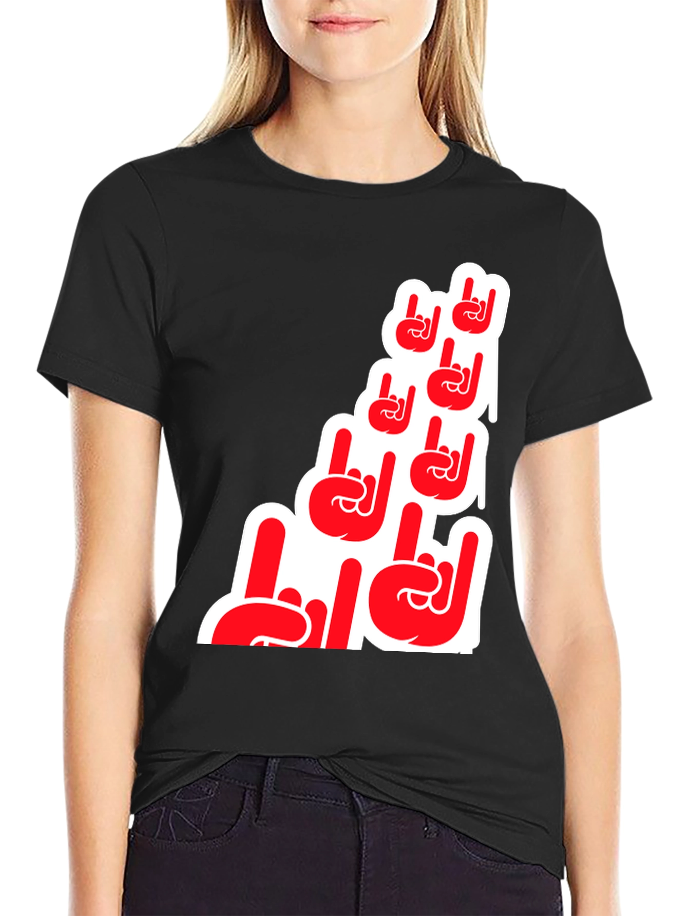 Rock On Hand Graphic T-Shirt - Black
