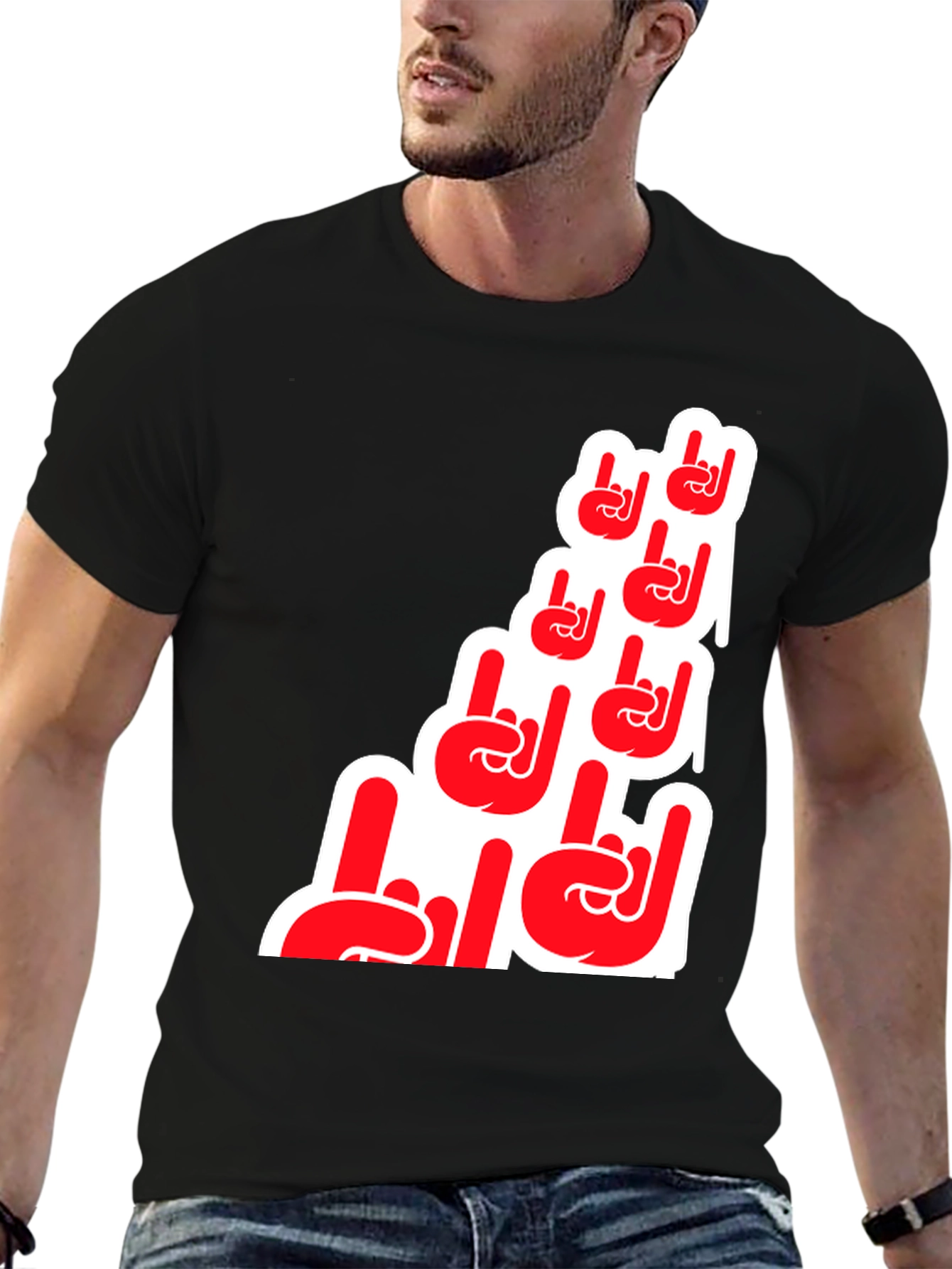 Rock On Hand Graphic T-Shirt - Black