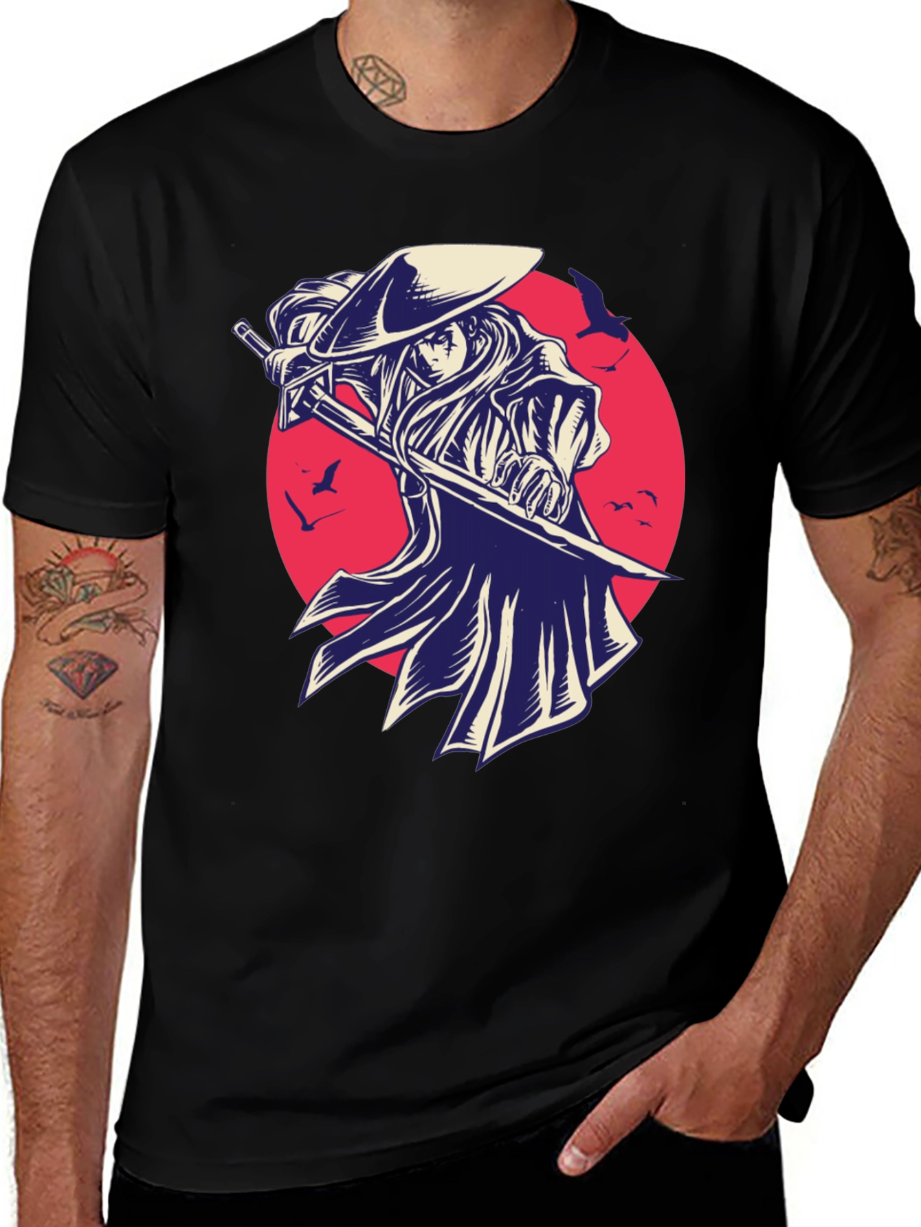 Samurai Graphic Tee - Black Cotton T-Shirt