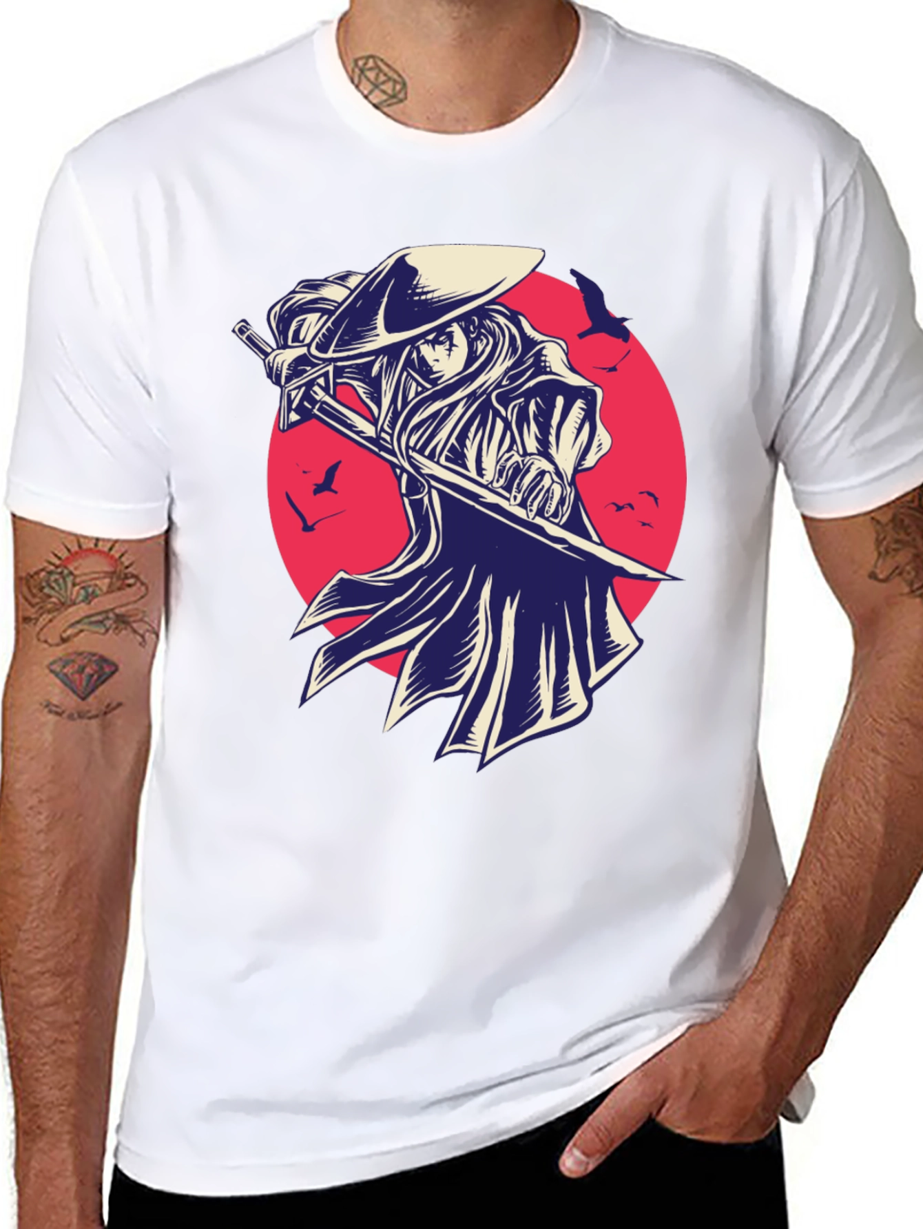 Samurai Graphic Tee - Black Cotton T-Shirt