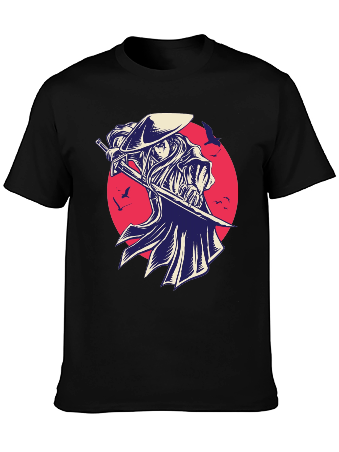 Samurai Graphic Tee - Black Cotton T-Shirt