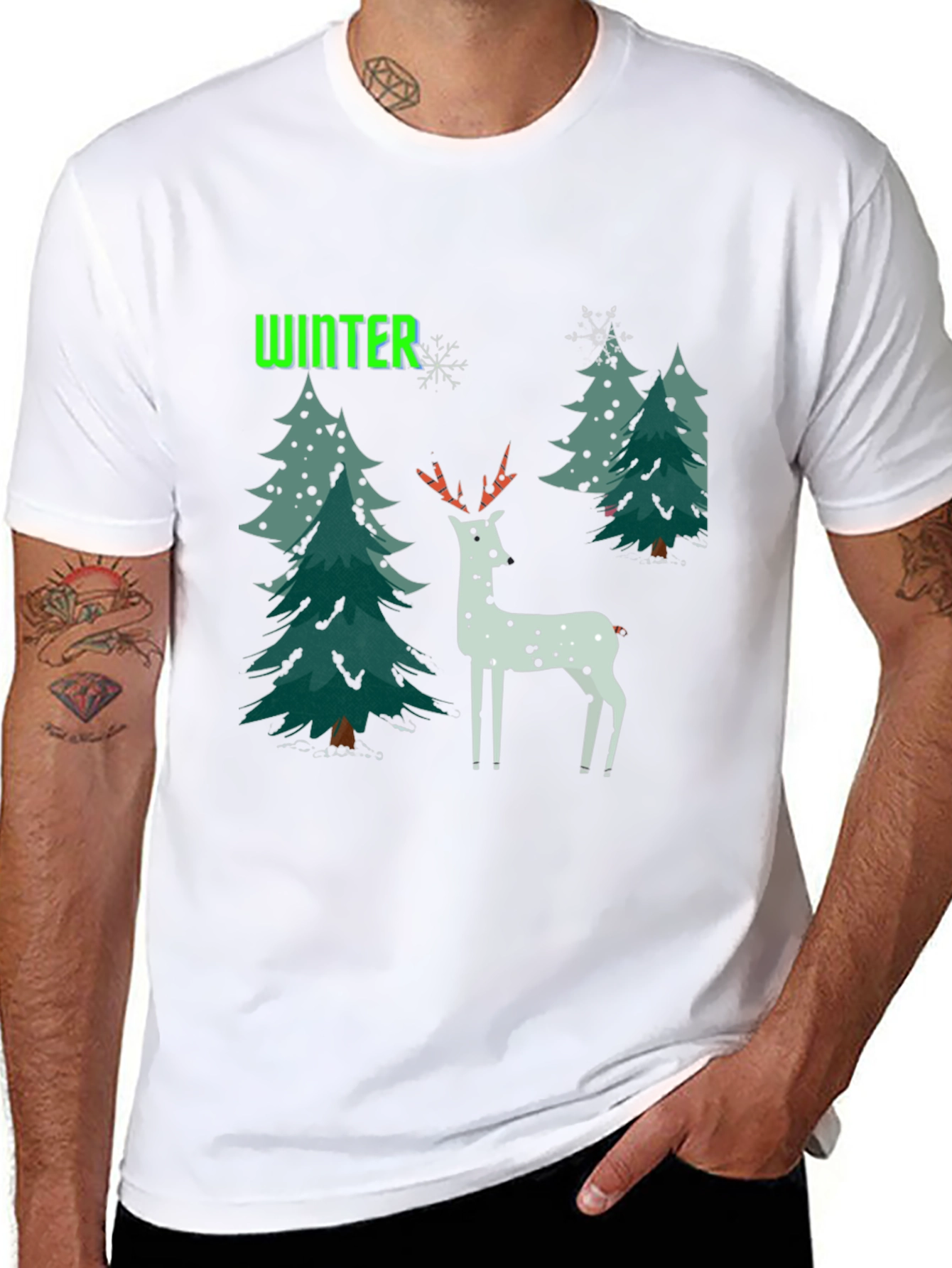Winter Deer Christmas Graphic T-Shirt