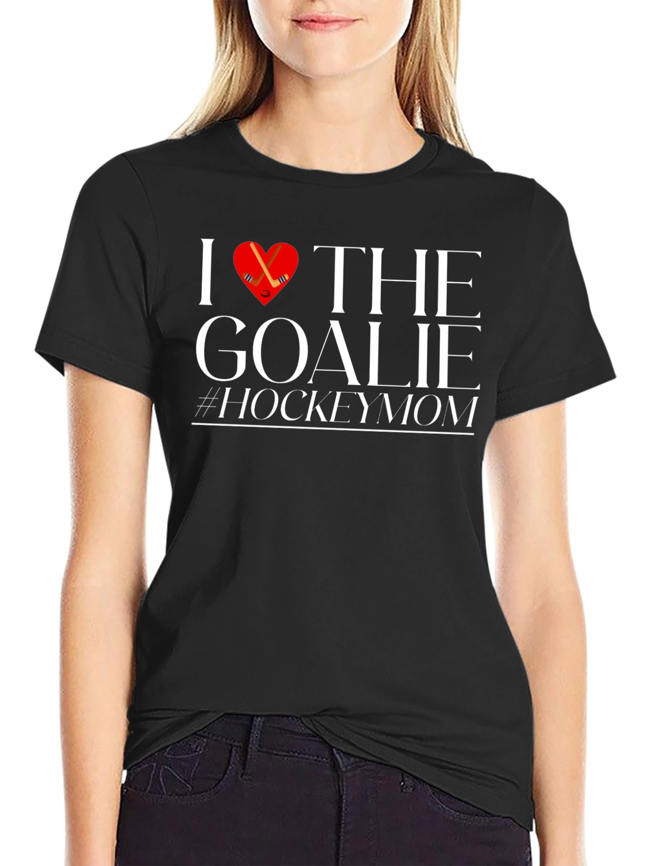 I Love the Goalie Hockey Mom Black T-Shirt