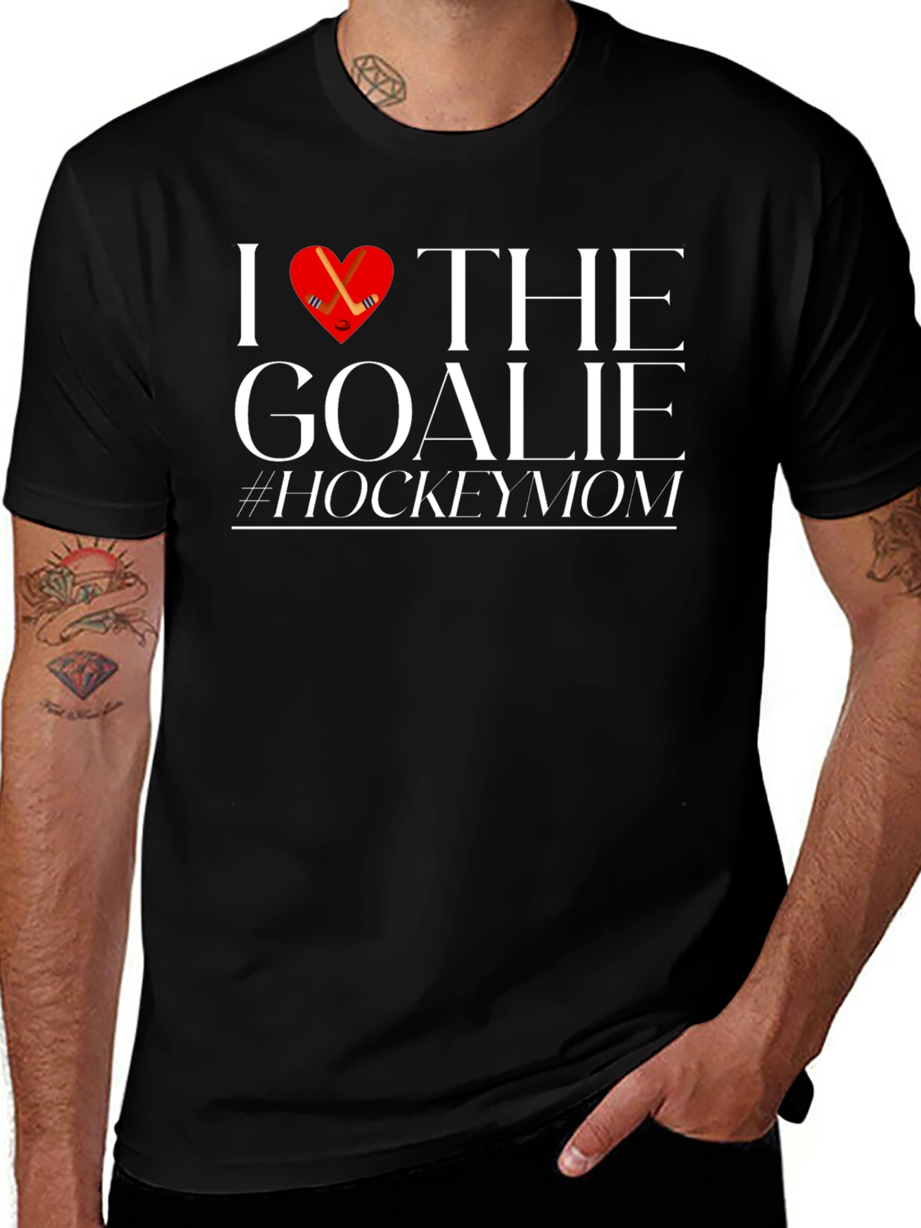 I Love the Goalie Hockey Mom Black T-Shirt