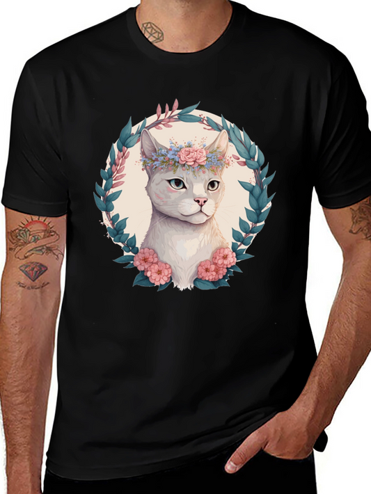 Floral Cat Graphic T-Shirt - Cute & Stylish