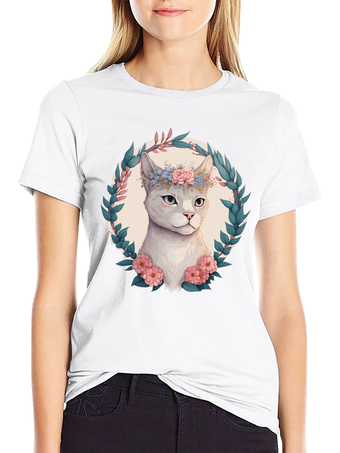 Floral Cat Graphic T-Shirt - Cute & Stylish