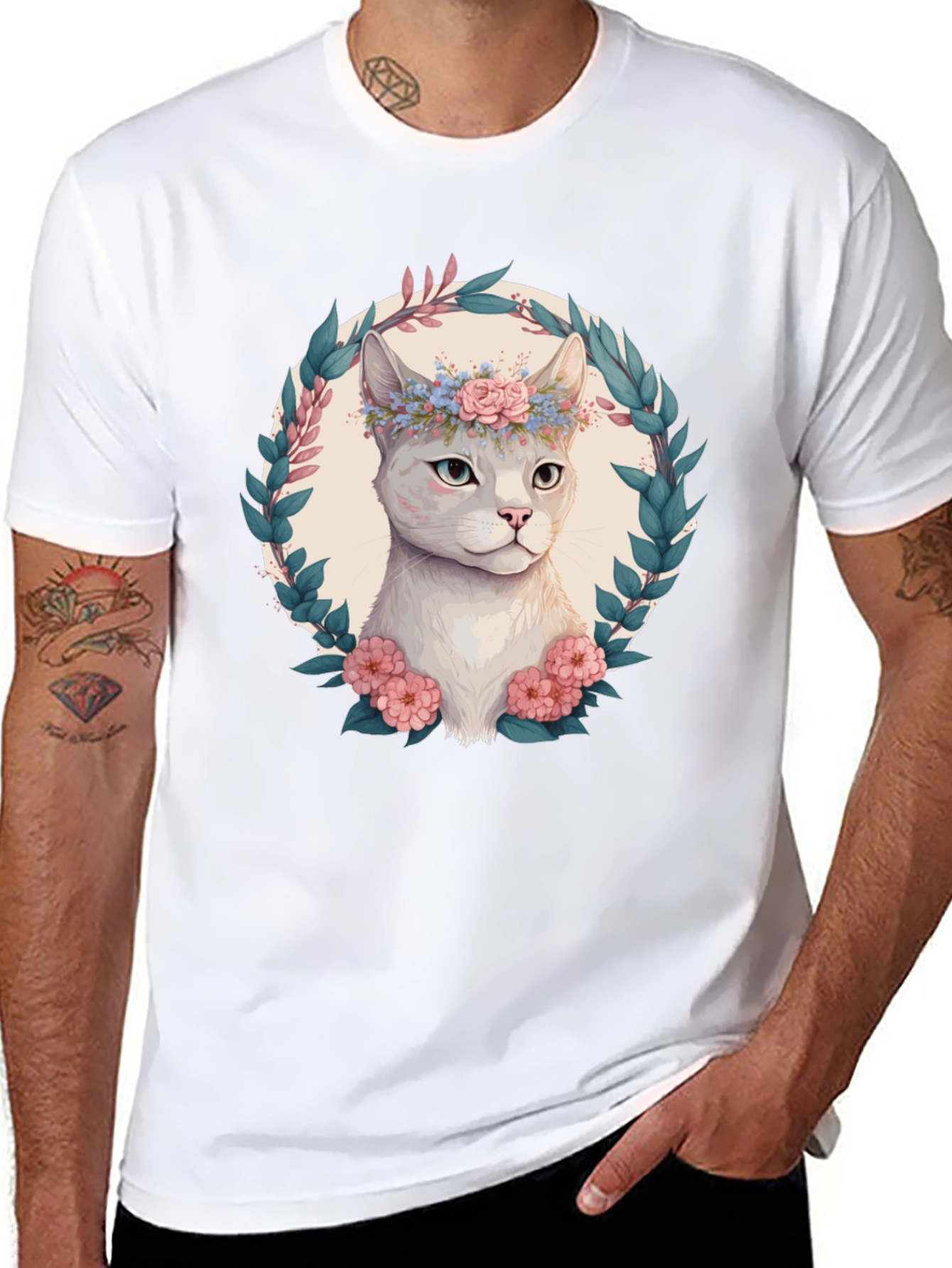 Floral Cat Graphic T-Shirt - Cute & Stylish
