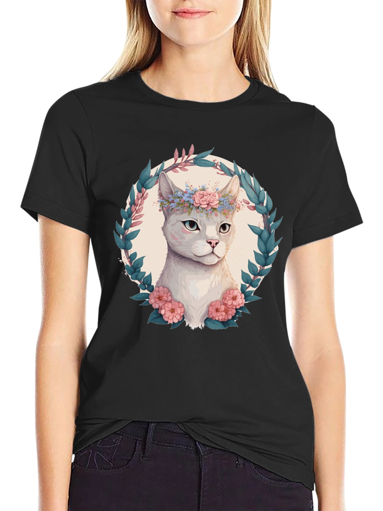 Floral Cat Graphic T-Shirt - Cute & Stylish