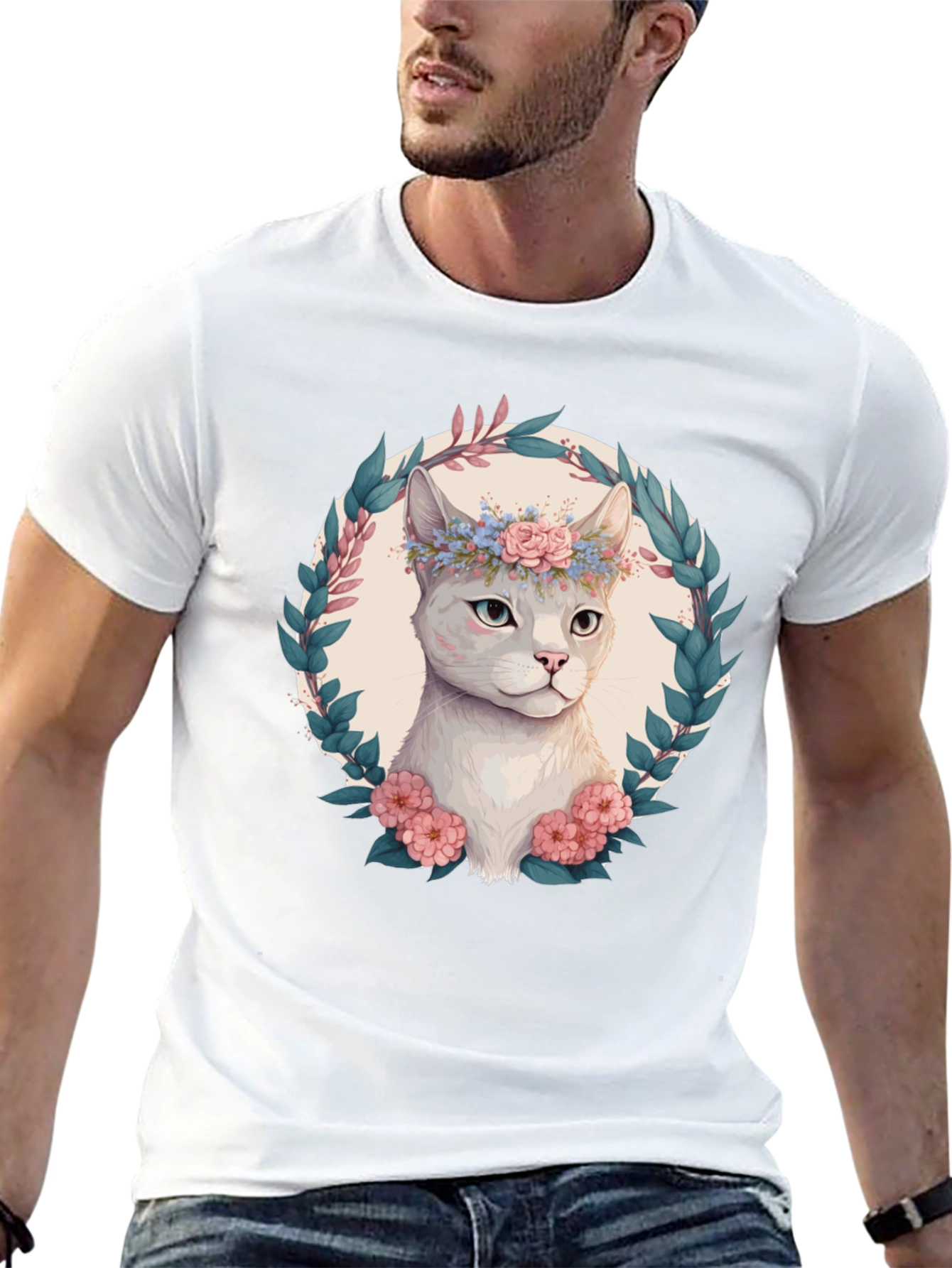Floral Cat Graphic T-Shirt - Cute & Stylish