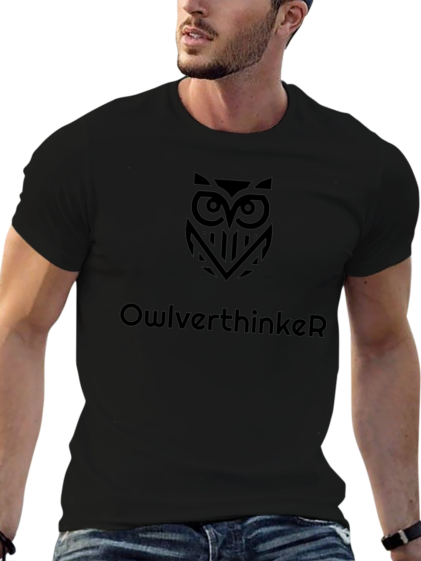 Owlverthinker Black Graphic Tee - Unique Design