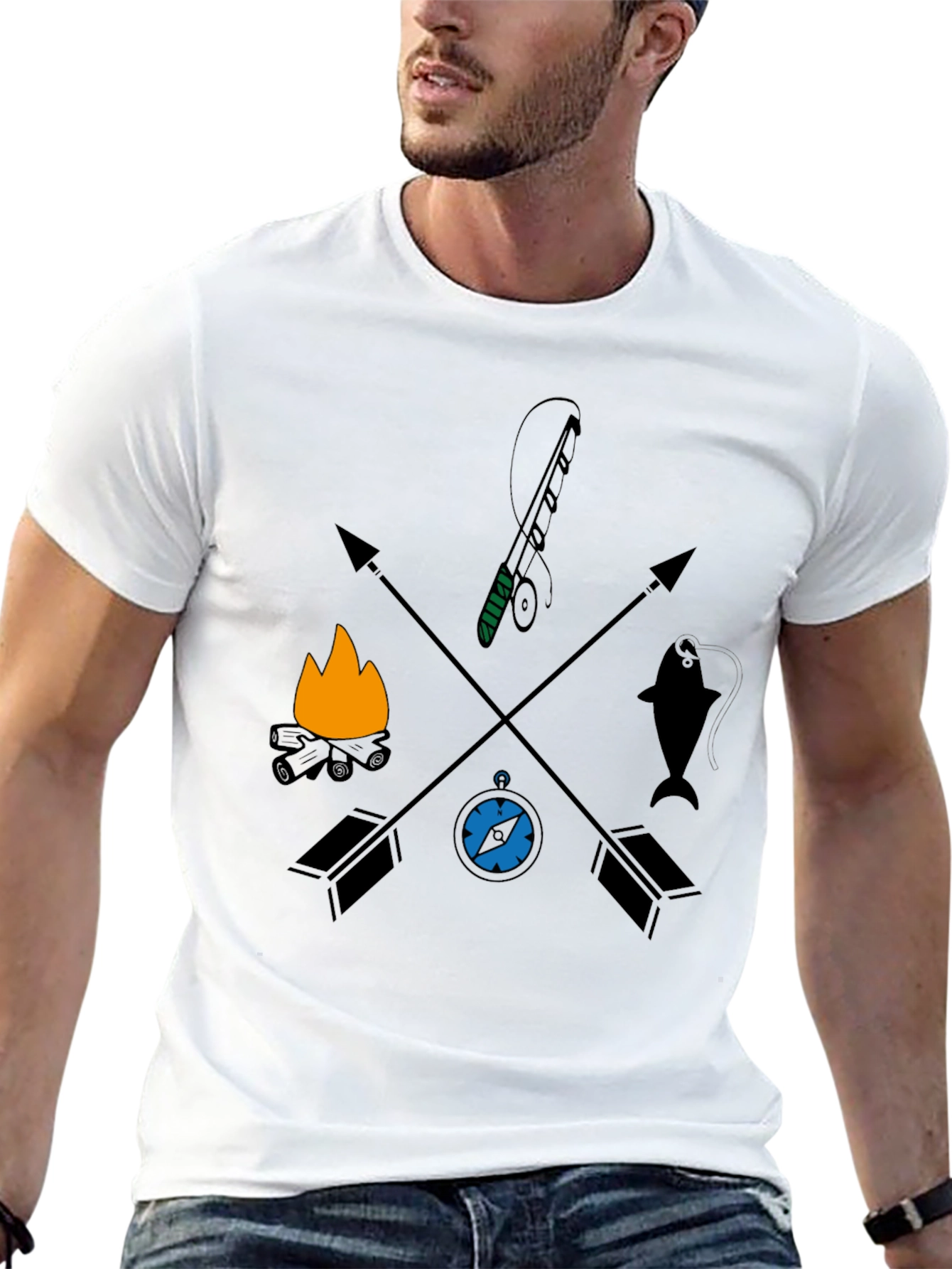 Outdoor Adventure Graphic Tee - Camping Fishing