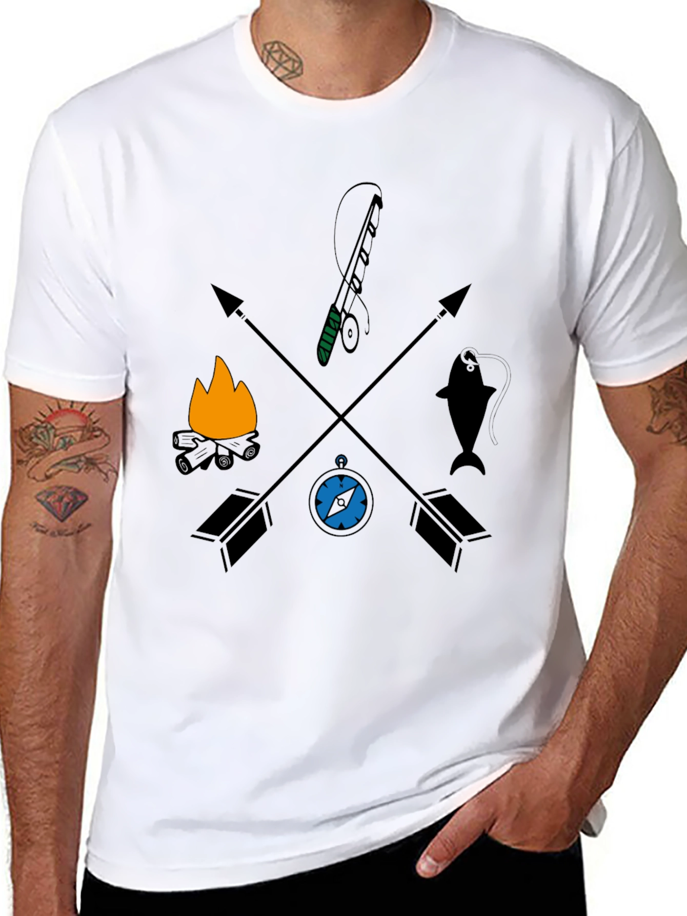 Outdoor Adventure Graphic Tee - Camping Fishing