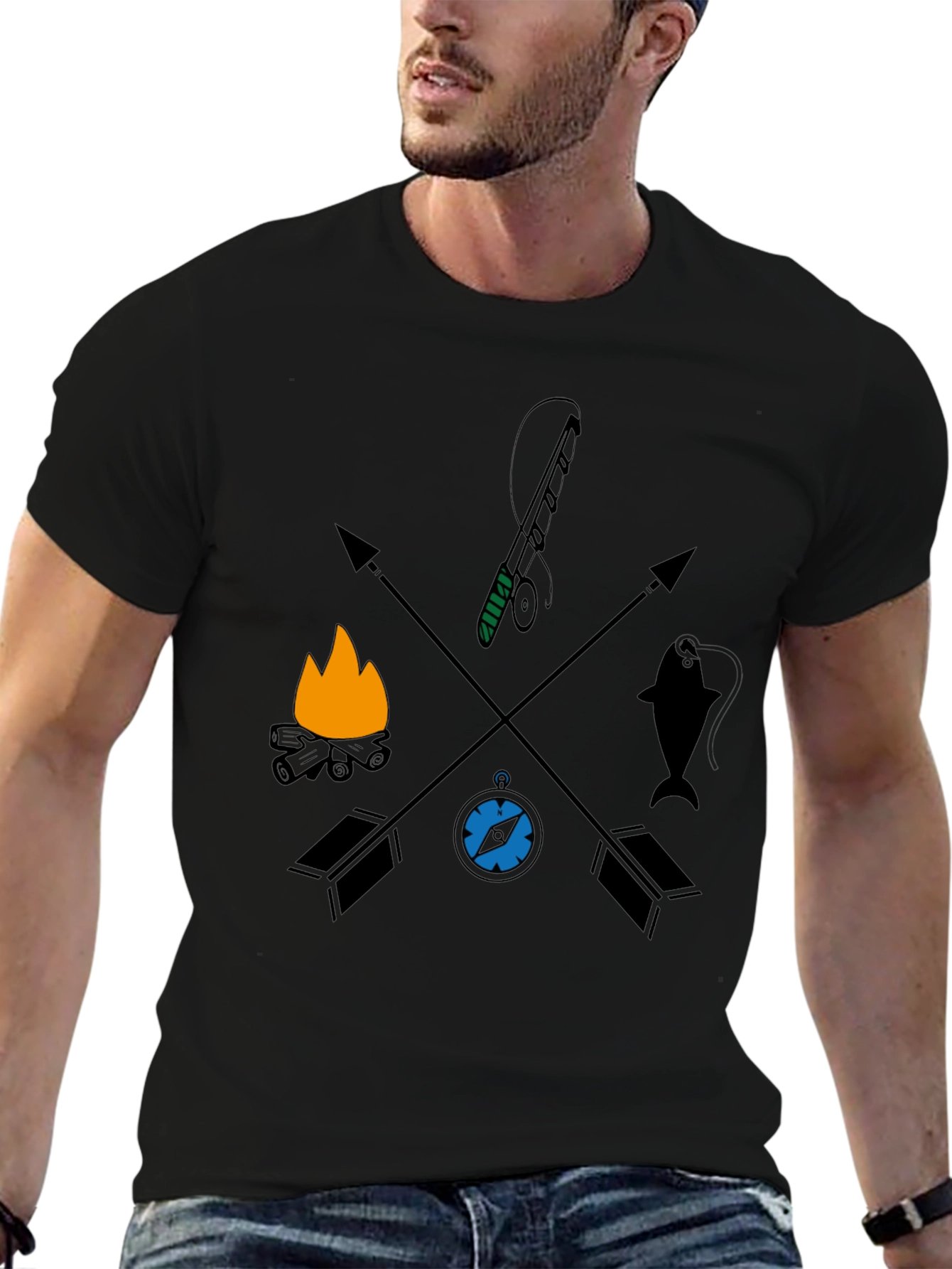 Outdoor Adventure Graphic Tee - Camping Fishing