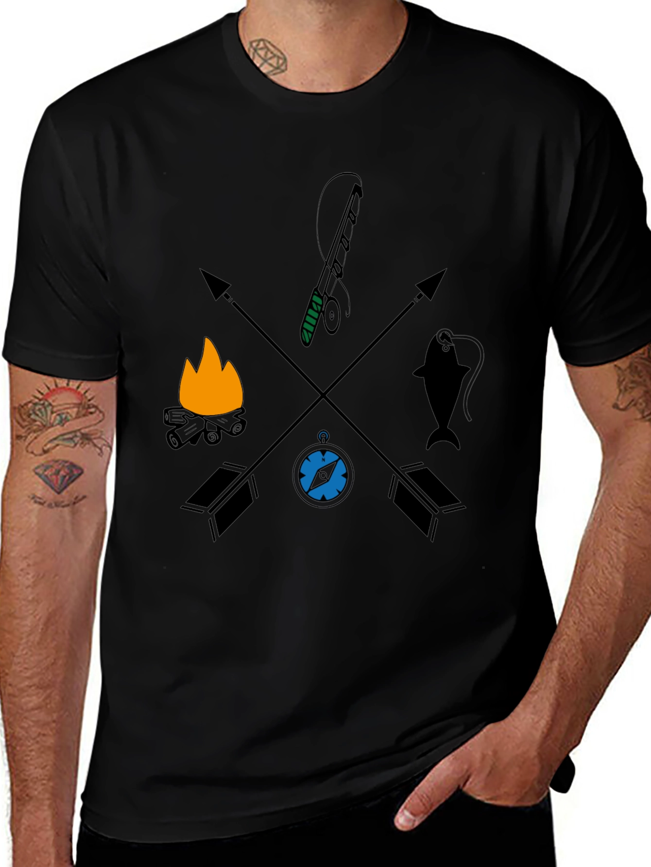 Outdoor Adventure Graphic Tee - Camping Fishing