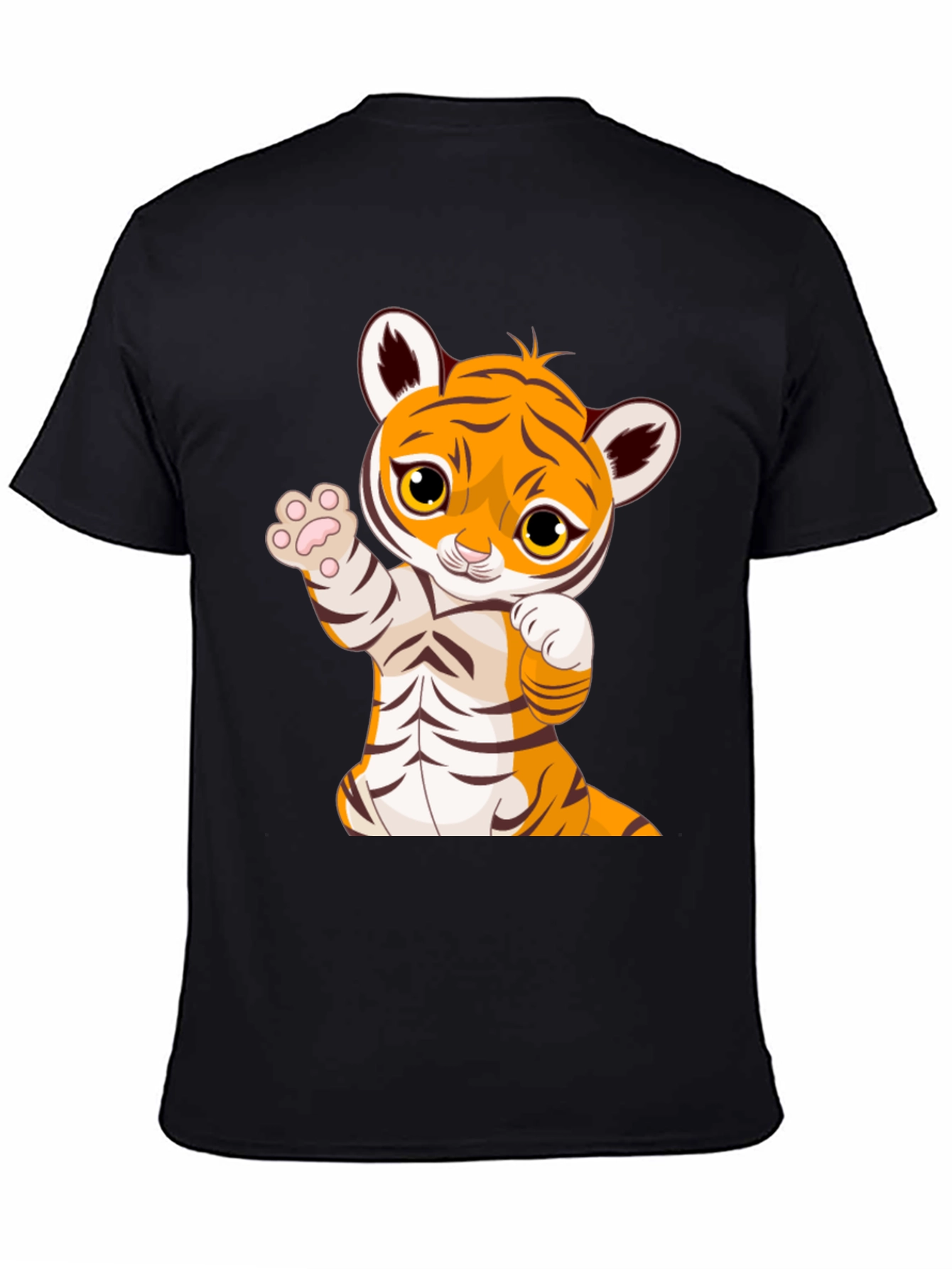 Cute Tiger Graphic Print Black T-Shirt