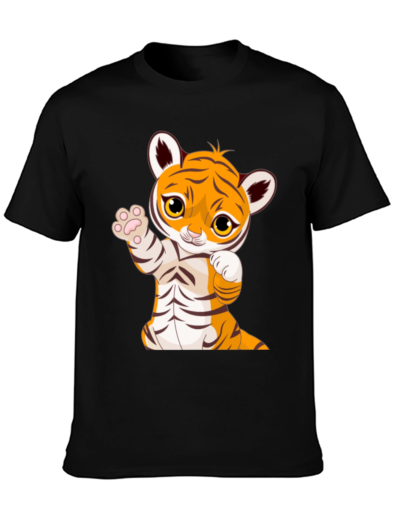 Cute Tiger Graphic Print Black T-Shirt
