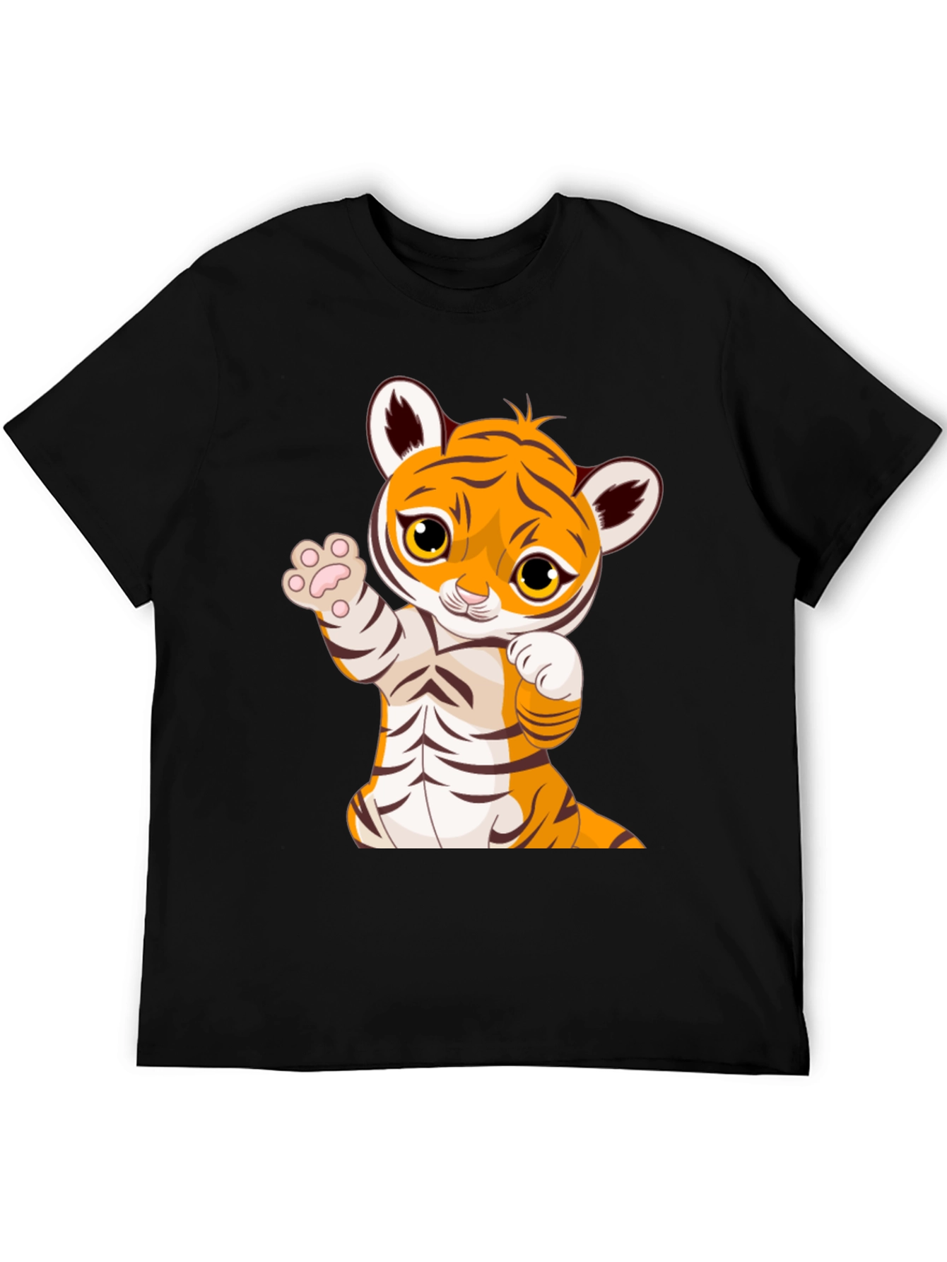 Cute Tiger Graphic Print Black T-Shirt