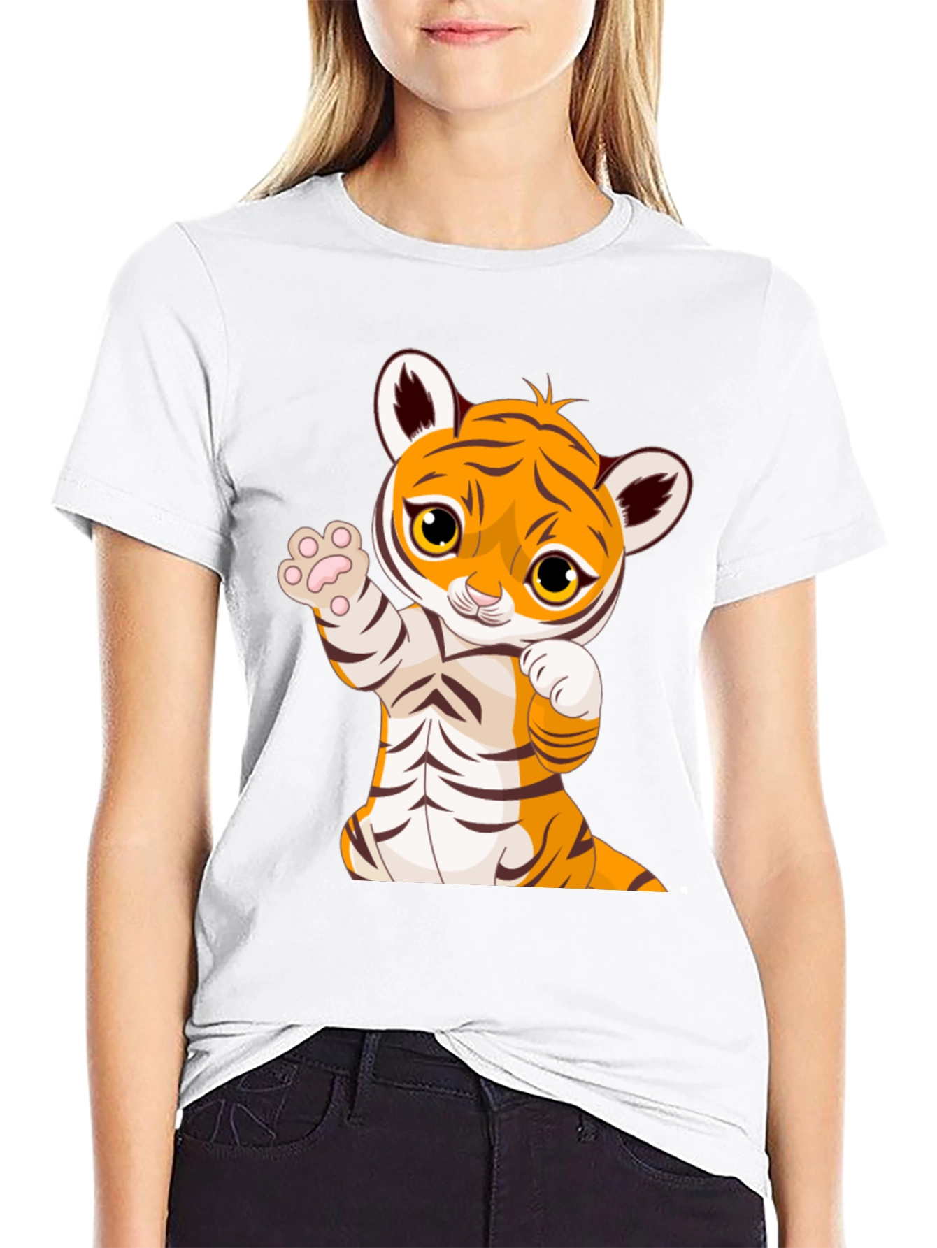 Cute Tiger Graphic Print Black T-Shirt