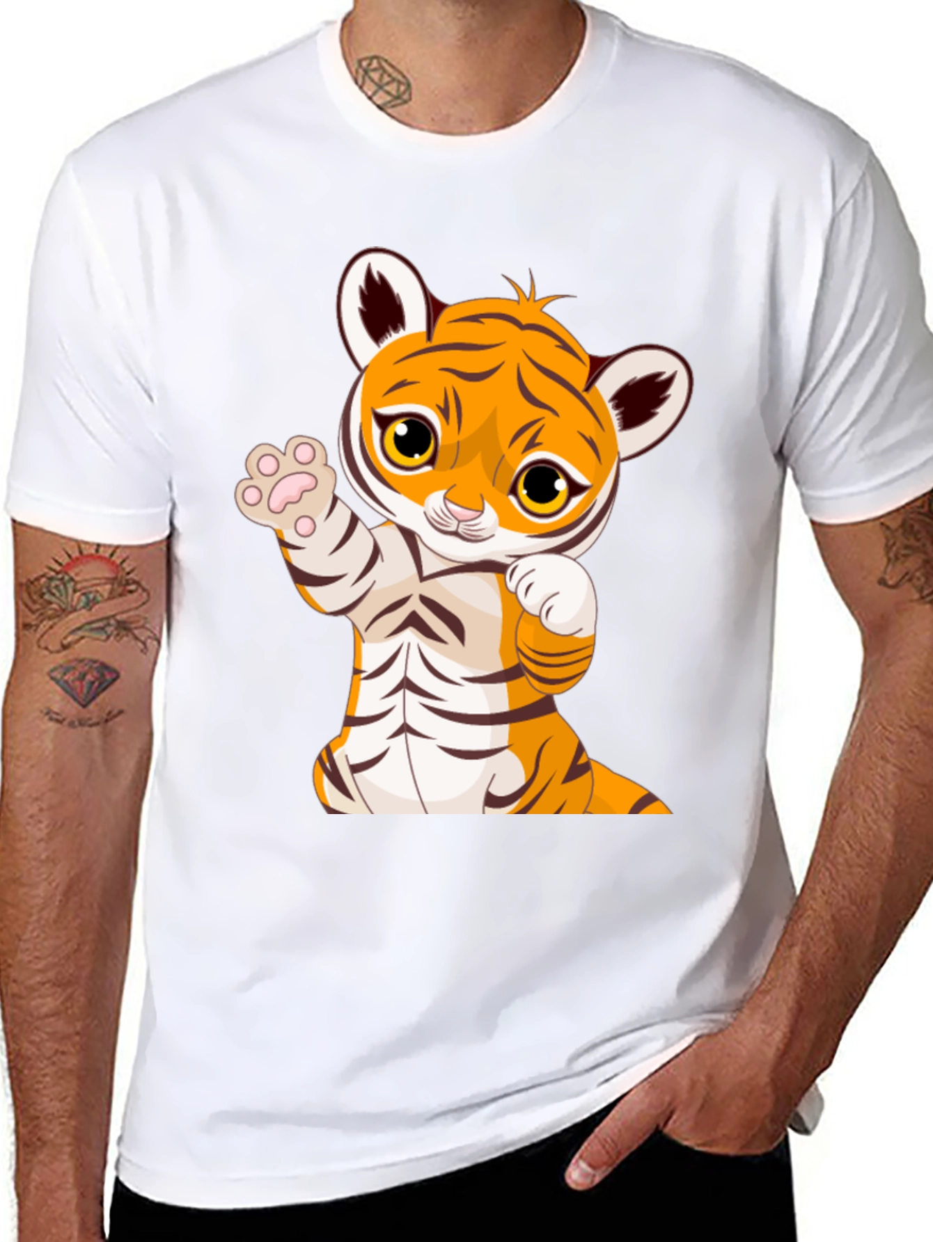 Cute Tiger Graphic Print Black T-Shirt